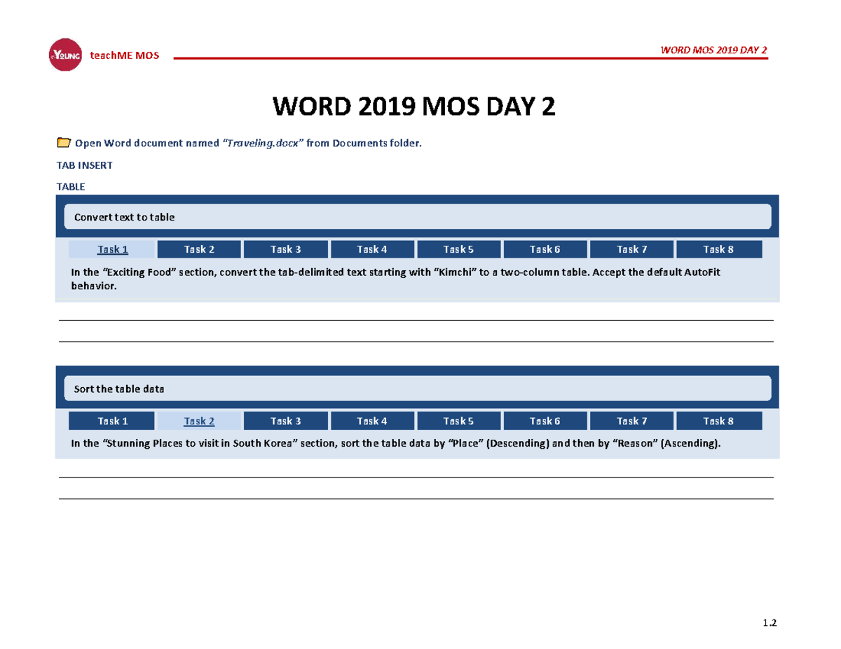 WORD MOS 2019 DAY 2: TeachME Tasks and Techniques - Studocu