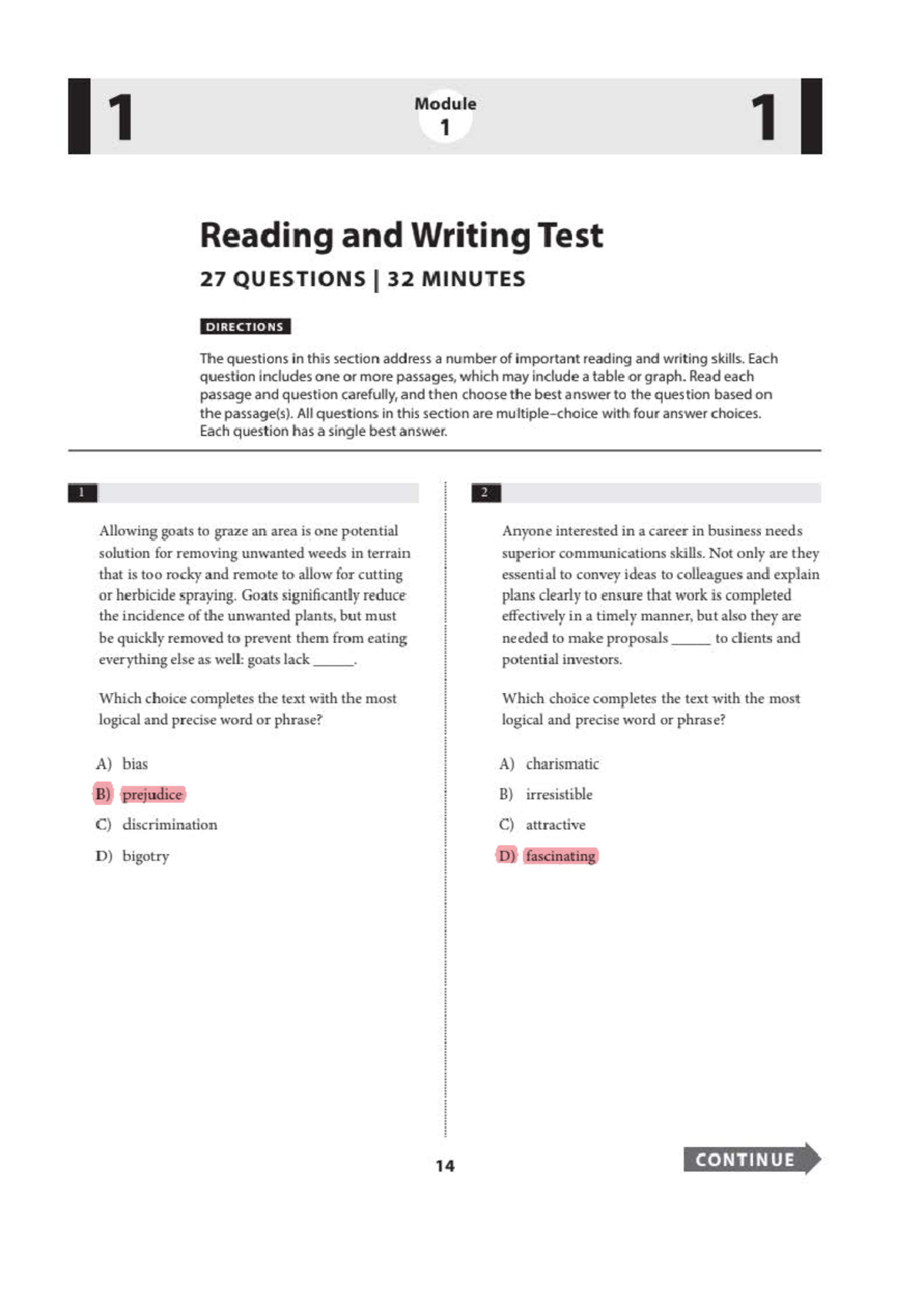 Short Test 01 Verbal: Module 1 Reading & Writing Practice (27 Qs, 32 ...