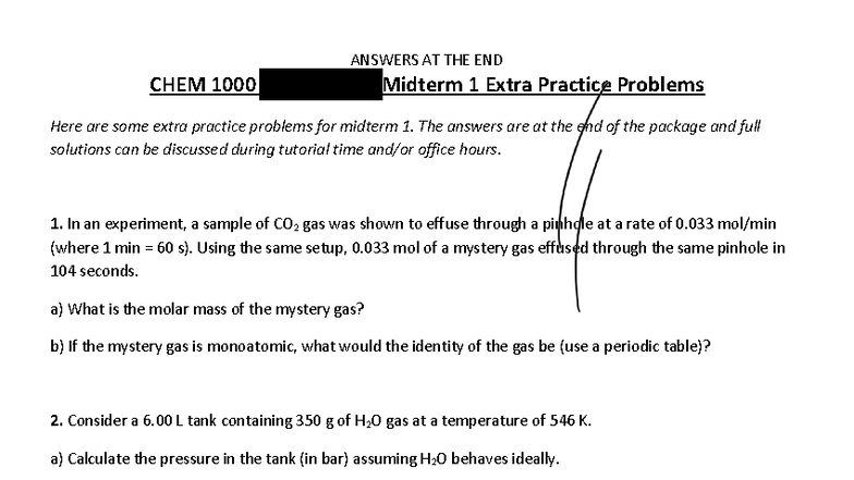 CHEM1000 Midterm 1 Extra Practice Problems and Solutions - Studocu