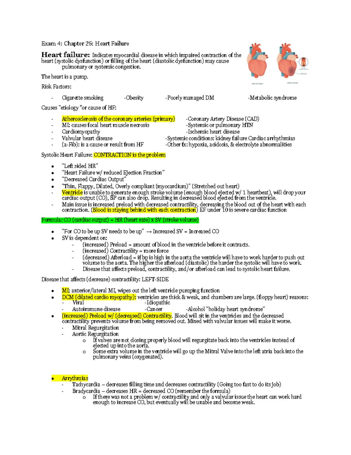 Exam 4: Chapter 25 - Heart Failure Overview and Management - Studocu