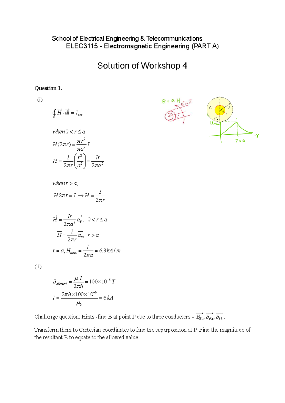 ELEC3115 Electromagnetic Engineering Workshop 4 Solutions 2025 - Studocu