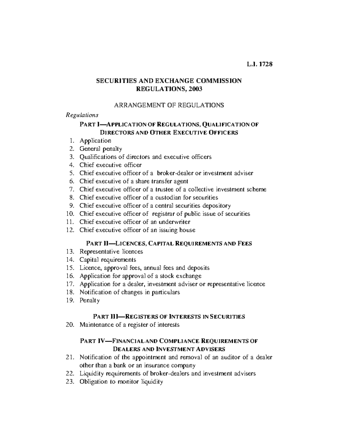 SEC Regulations 2003 - Comprehensive Overview & Guidance (LI 1728 ...