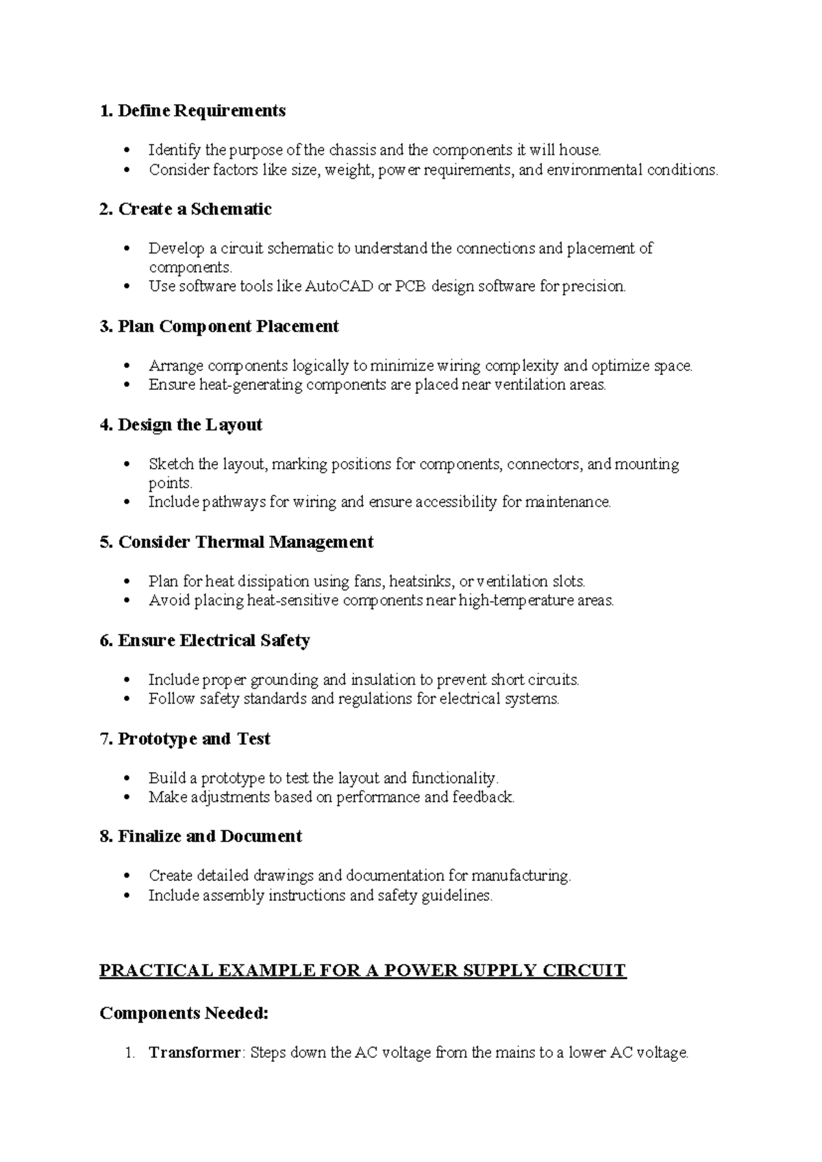 Steps in designing a chassis layout on a chassis - 1. Define ...
