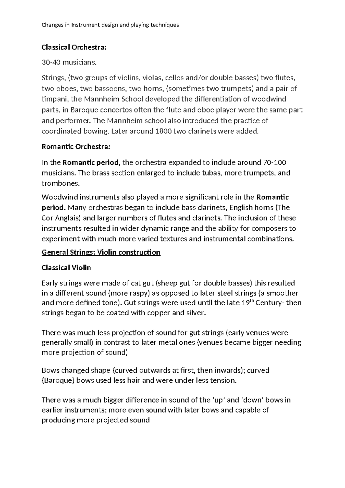 Changes in Instrument Design & Techniques: Classical to Romantic Eras ...