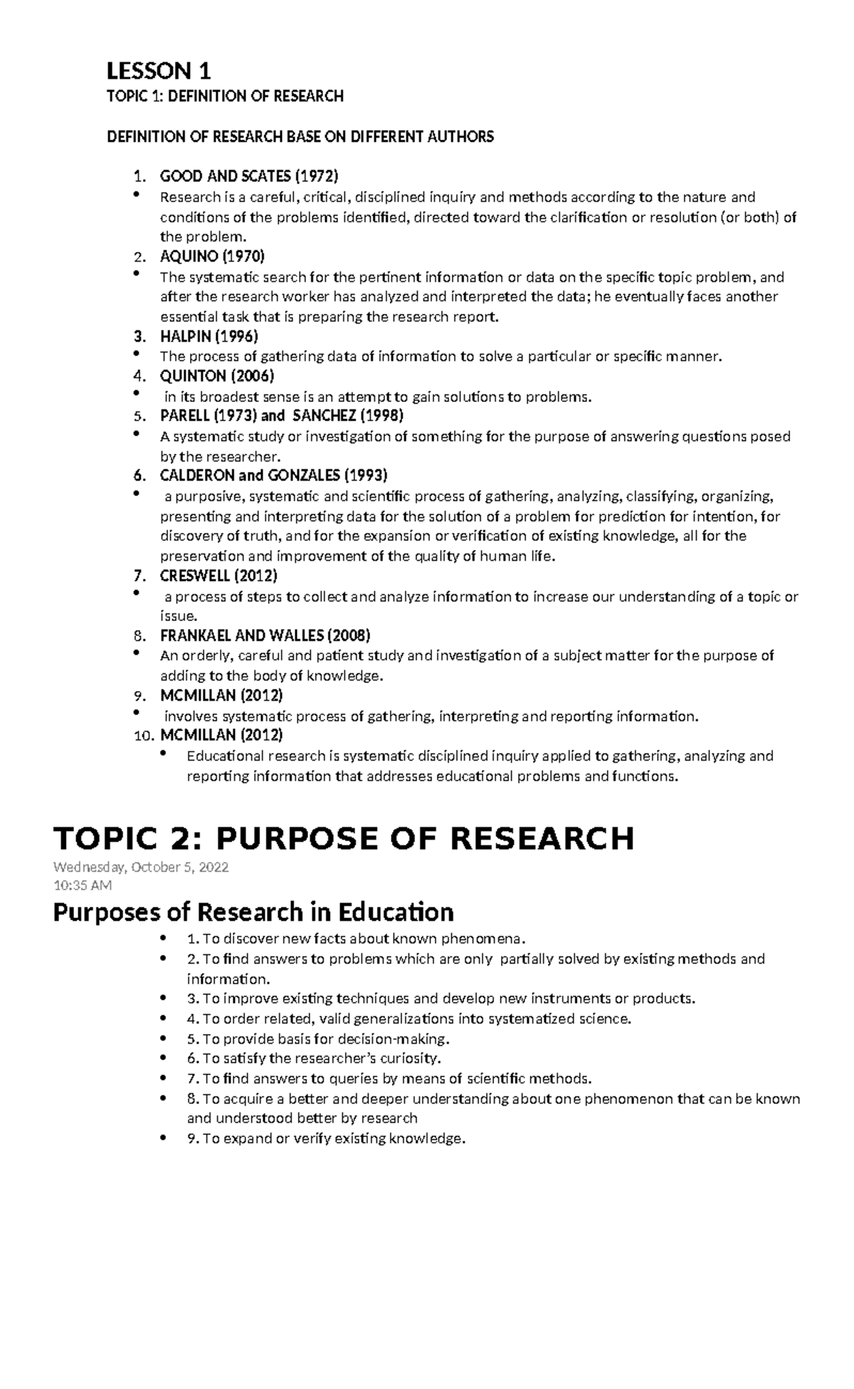 Research Fundamentals and Purposes (Lesson 1) - Studocu