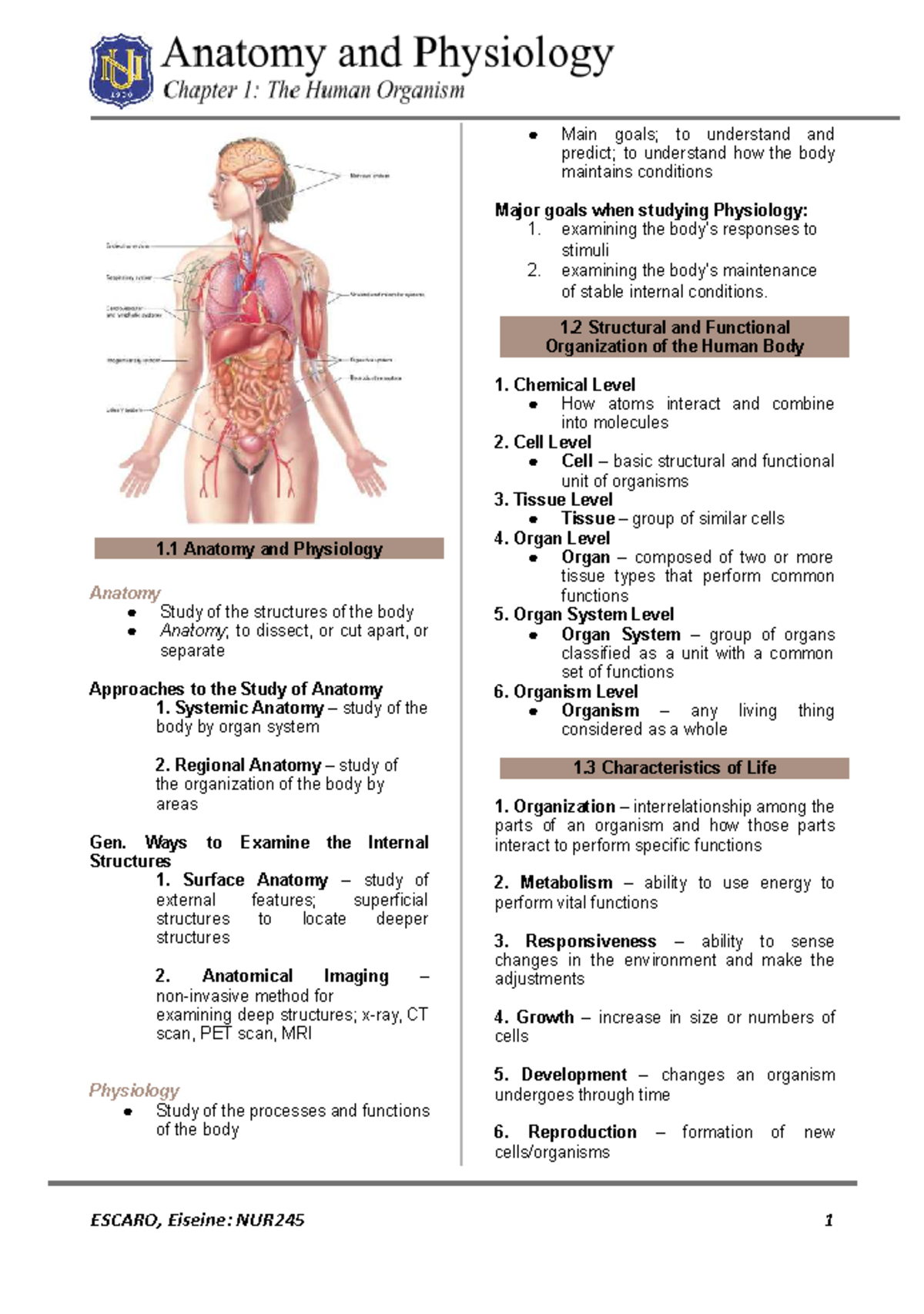 NUR245 Chapter 1: Understanding Human Physiology and Homeostasis - Studocu