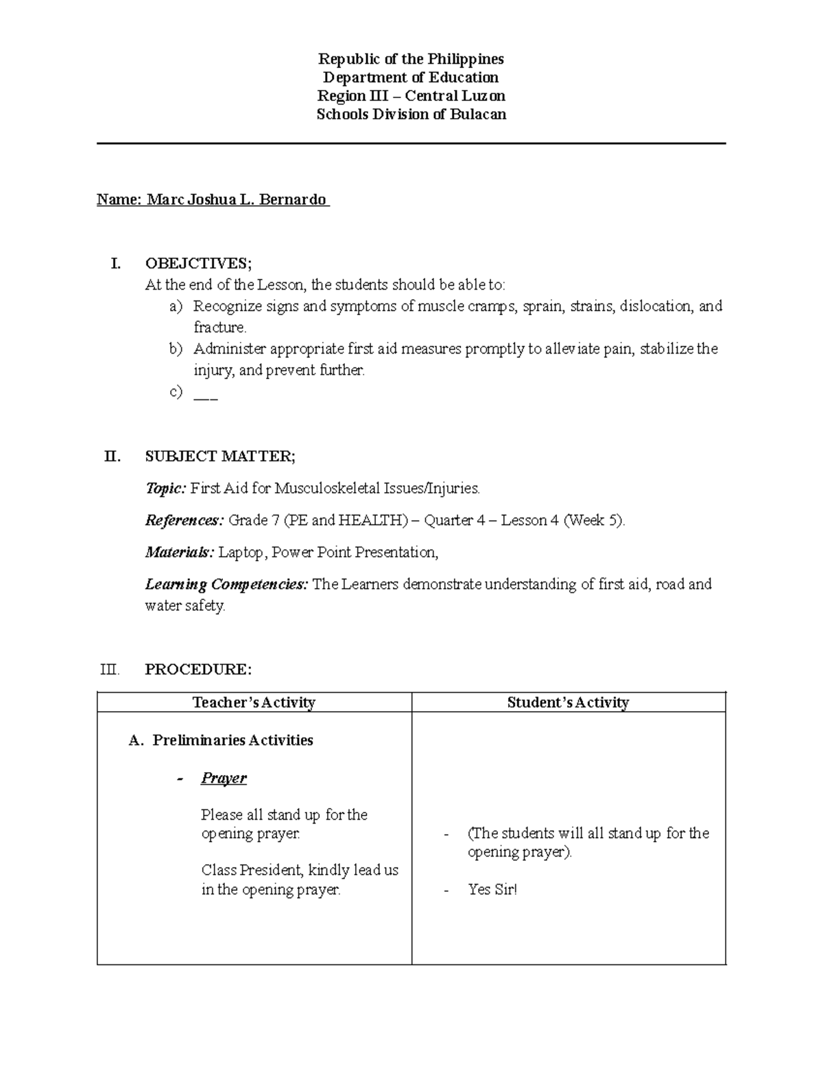 PE and HEALTH Grade 7: First Aid for Musculoskeletal Injuries - Studocu
