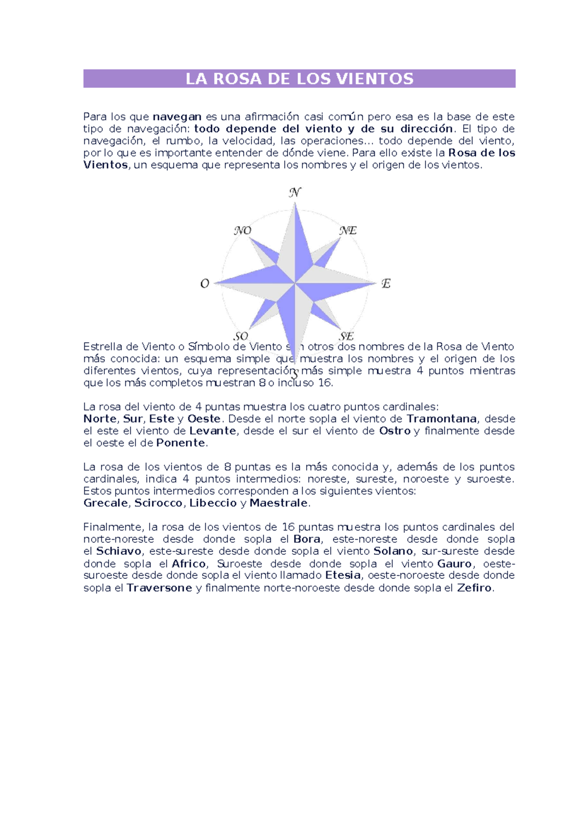 La Rosa de los Vientos: Guía de Navegación y Direcciones Viento - Studocu