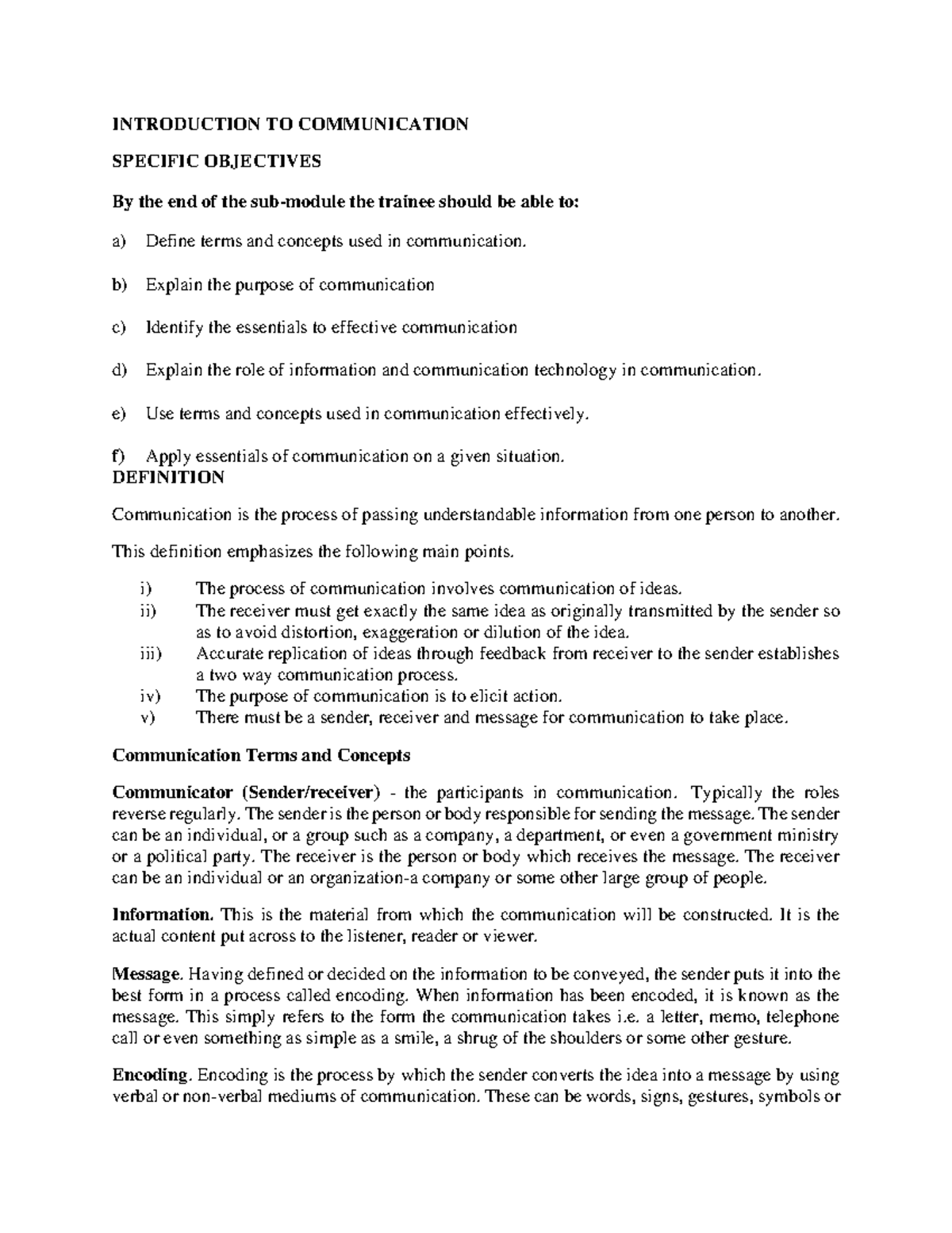 Comms101: Introduction to Communication Skills - Key Concepts and ...