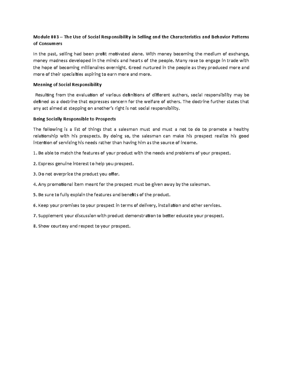 Module 006 - Lecture Notes on Prospects, Pricing, and Sales Tactics ...