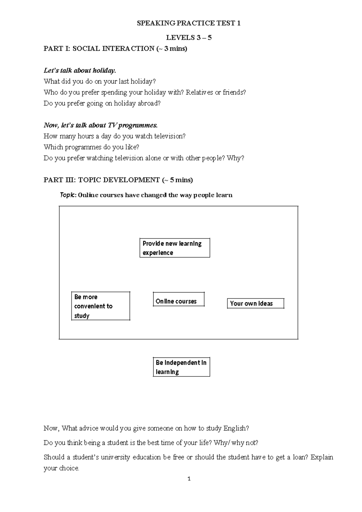 30 Đề Speaking Vstep - Practice Tests 1 to 15 for Levels 3-5 - Studocu
