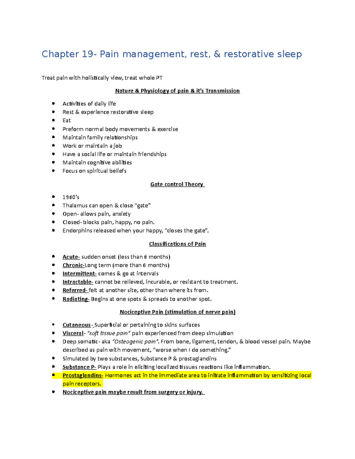 Ch 19: Pain Management Techniques and Restorative Sleep Insights - Studocu