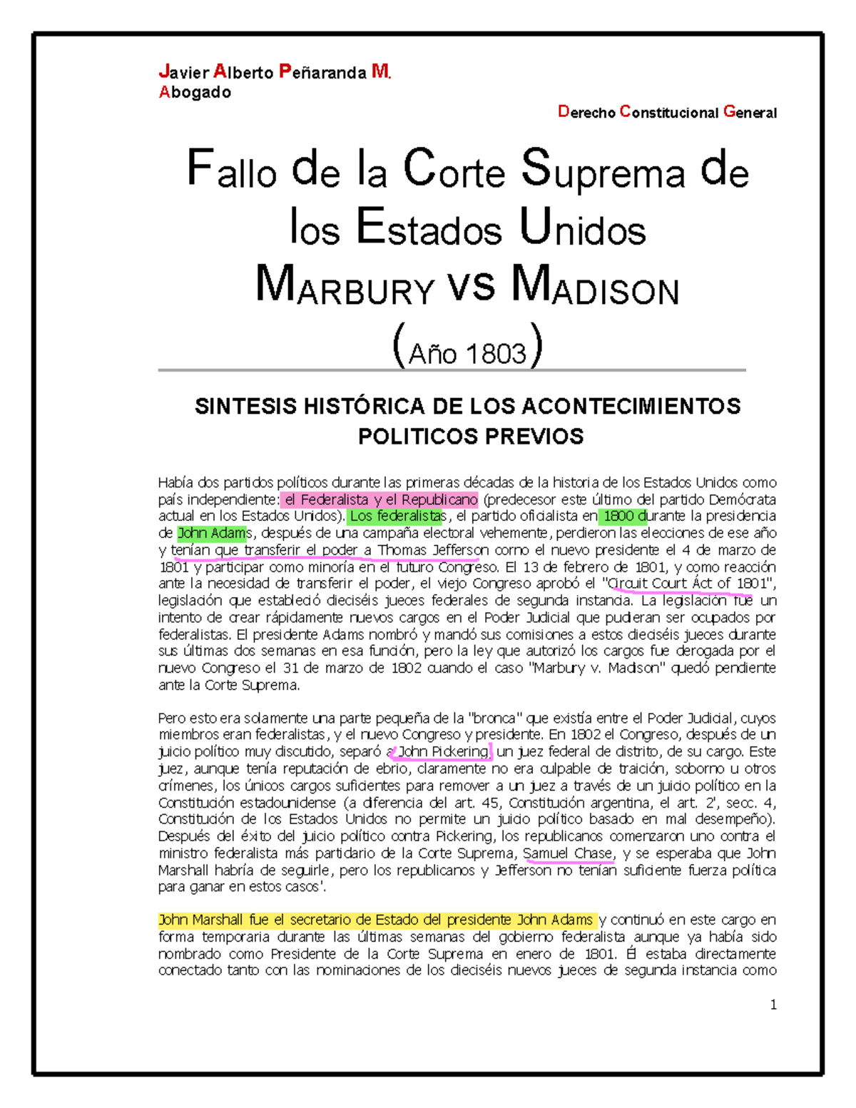 Fallo de la Corte Suprema de EE.UU. en Marbury vs. Madison (1803) - Studocu