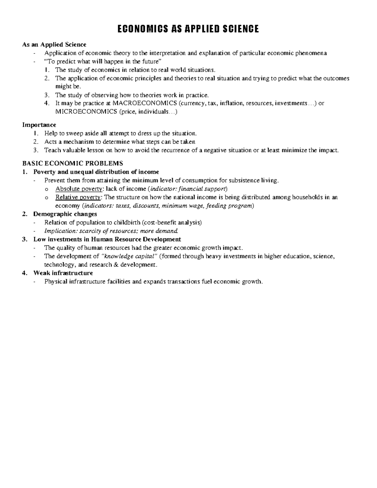 ECON 101: Economics as Applied Science - Real World Applications - Studocu
