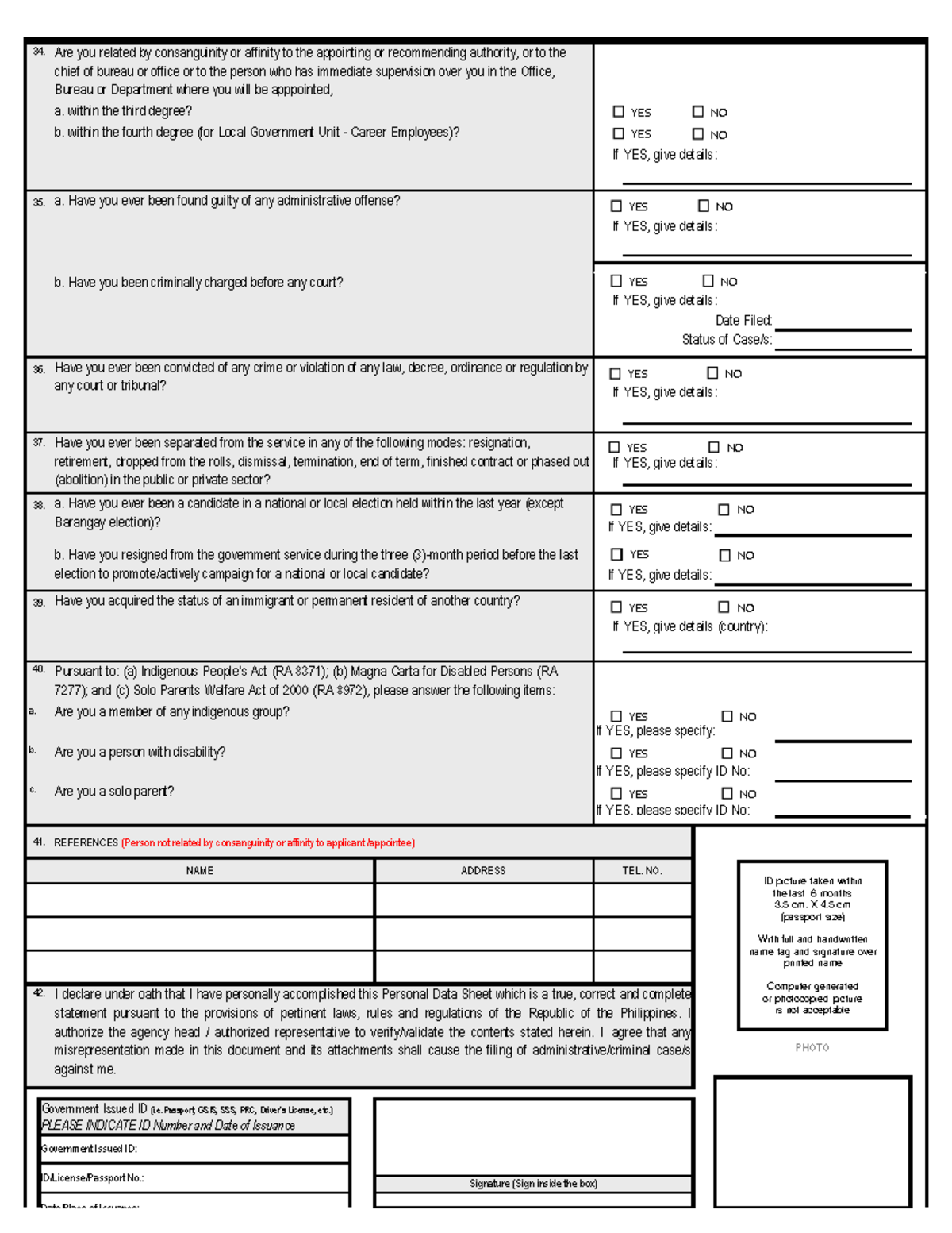 CS Form No. 212 revised Personal Data Sheet 04 - a. If YES, please ...