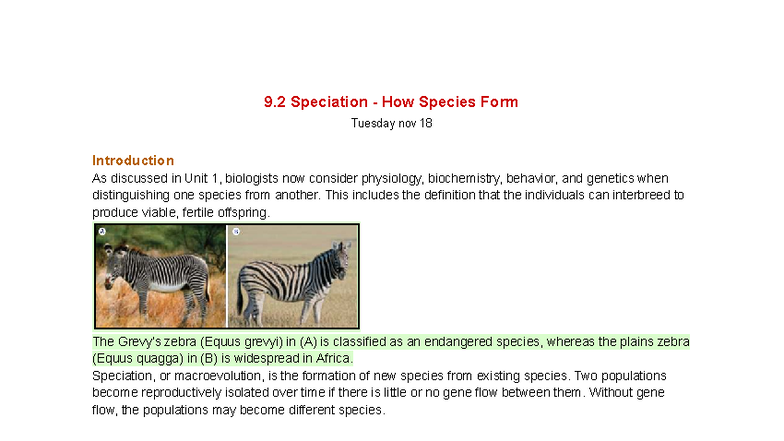 Grade 11 Biology 9.2 Notes: Speciation and Evolutionary Mechanisms ...