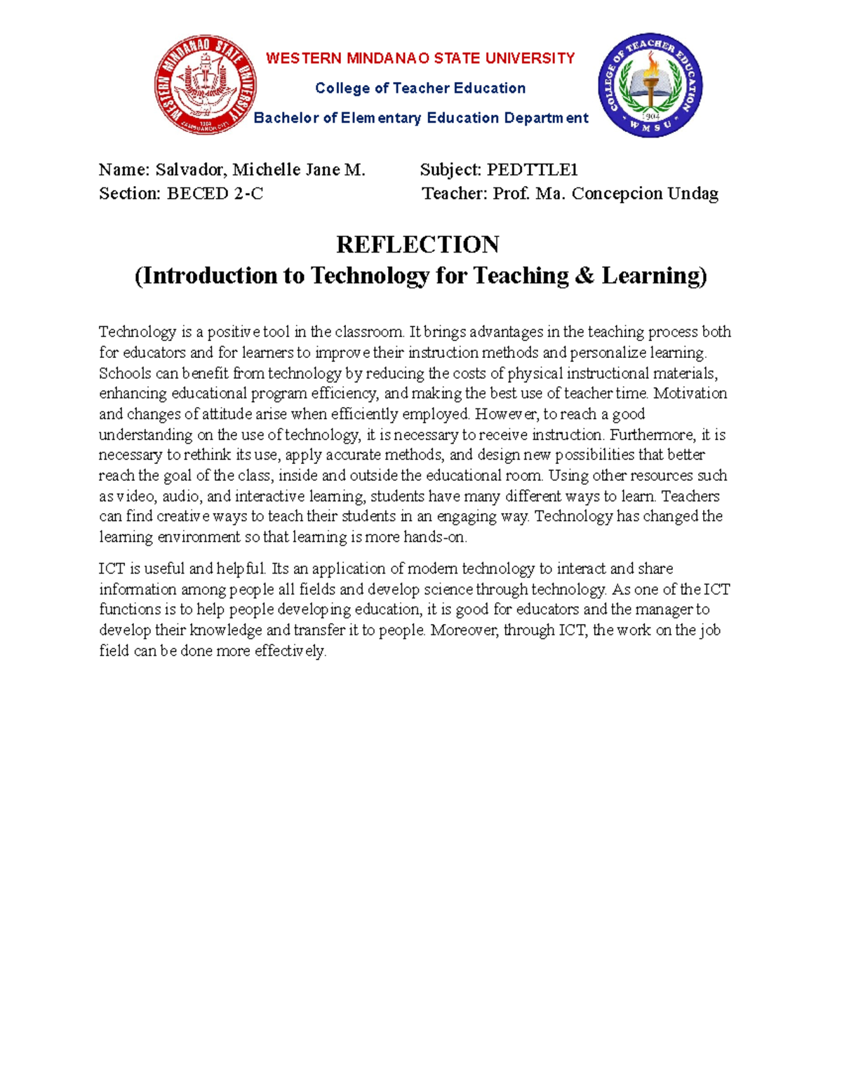 Reflection (Introduction to Technology for Teaching and Learning ...