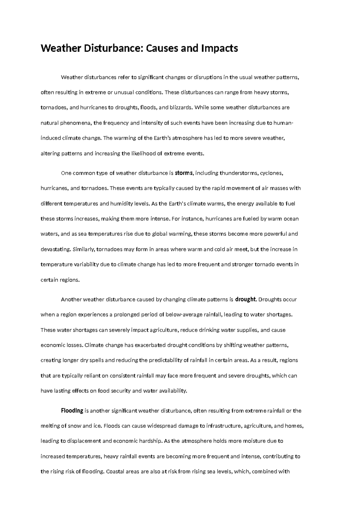 Weather Disturbance Causes & Impacts - Essay Analysis - Studocu