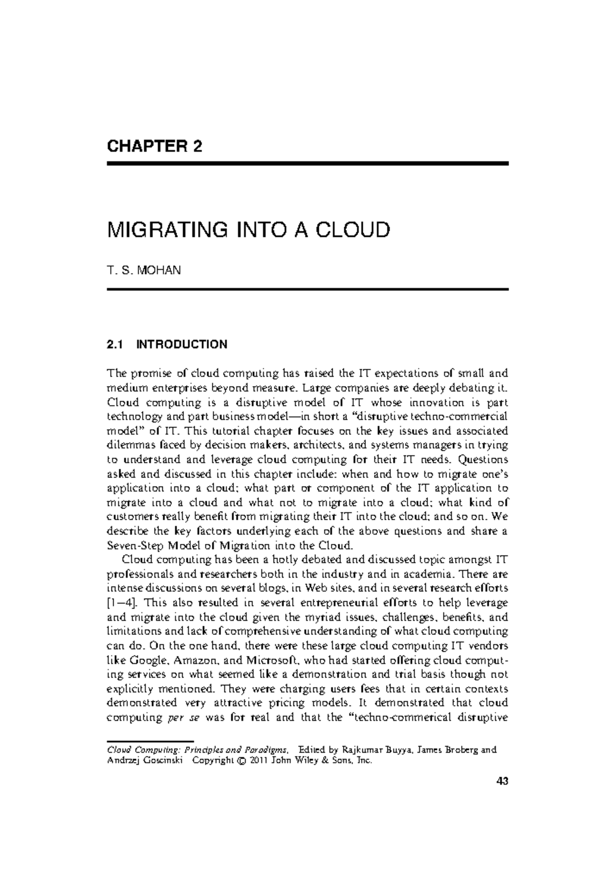 Cloud Computing Principles Paradigms 061 074 CHAPTER 2 MIGRATING INTO A CLOUD T S MOHAN 2