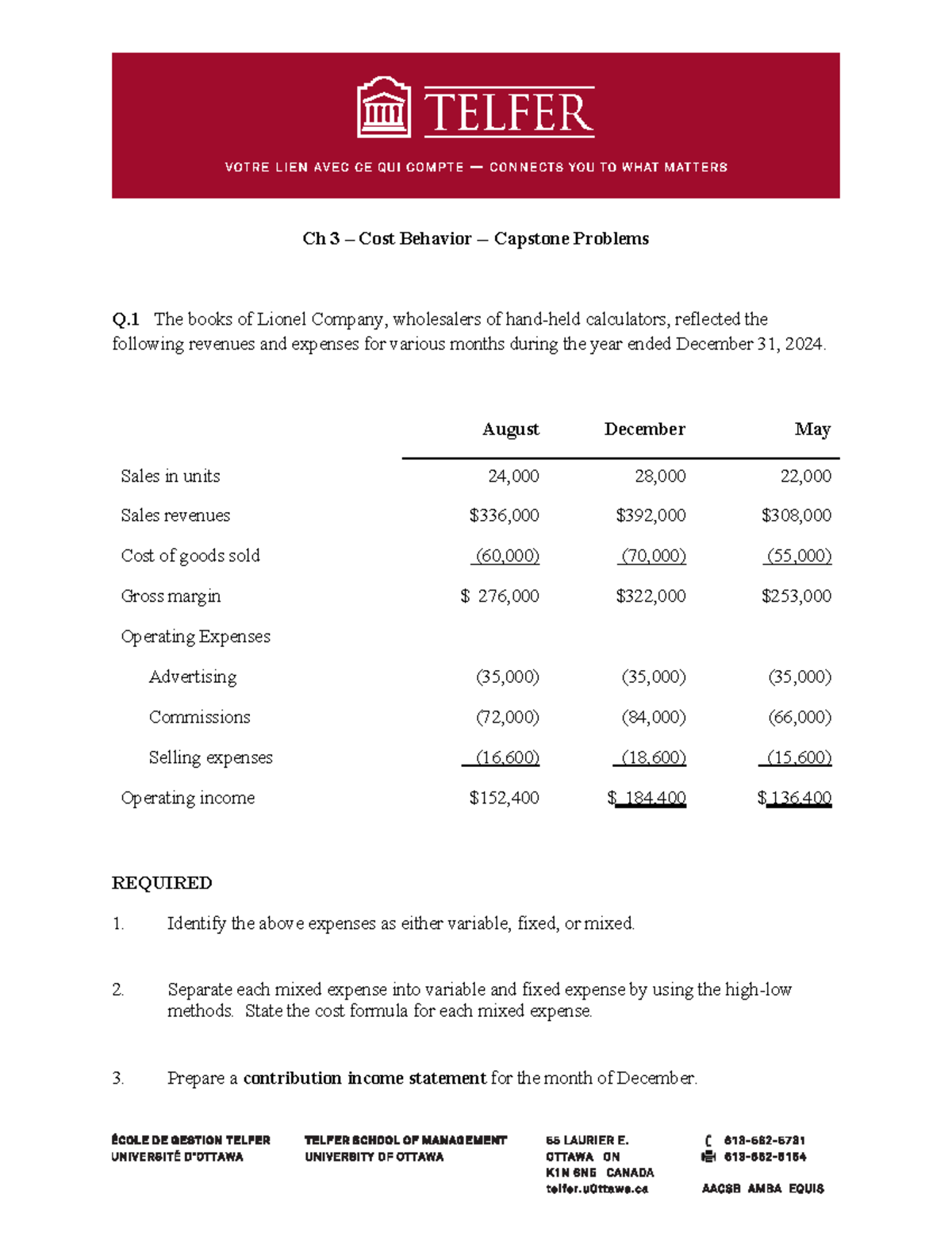 ADM 2341 Capstone Ch3 Cost Behavior - Ch 3 – Cost Behavior - Capstone ...