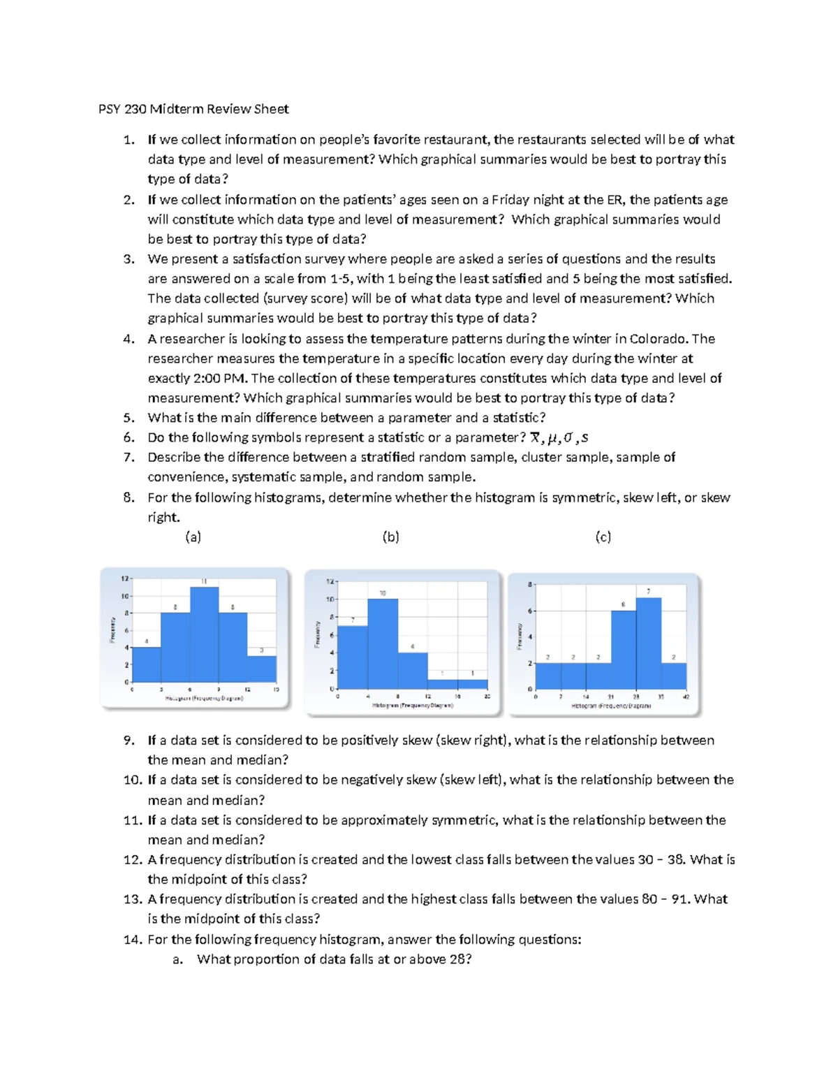 PSY 230 Final Exam Study Guide: Confidence Intervals & Hypothesis ...