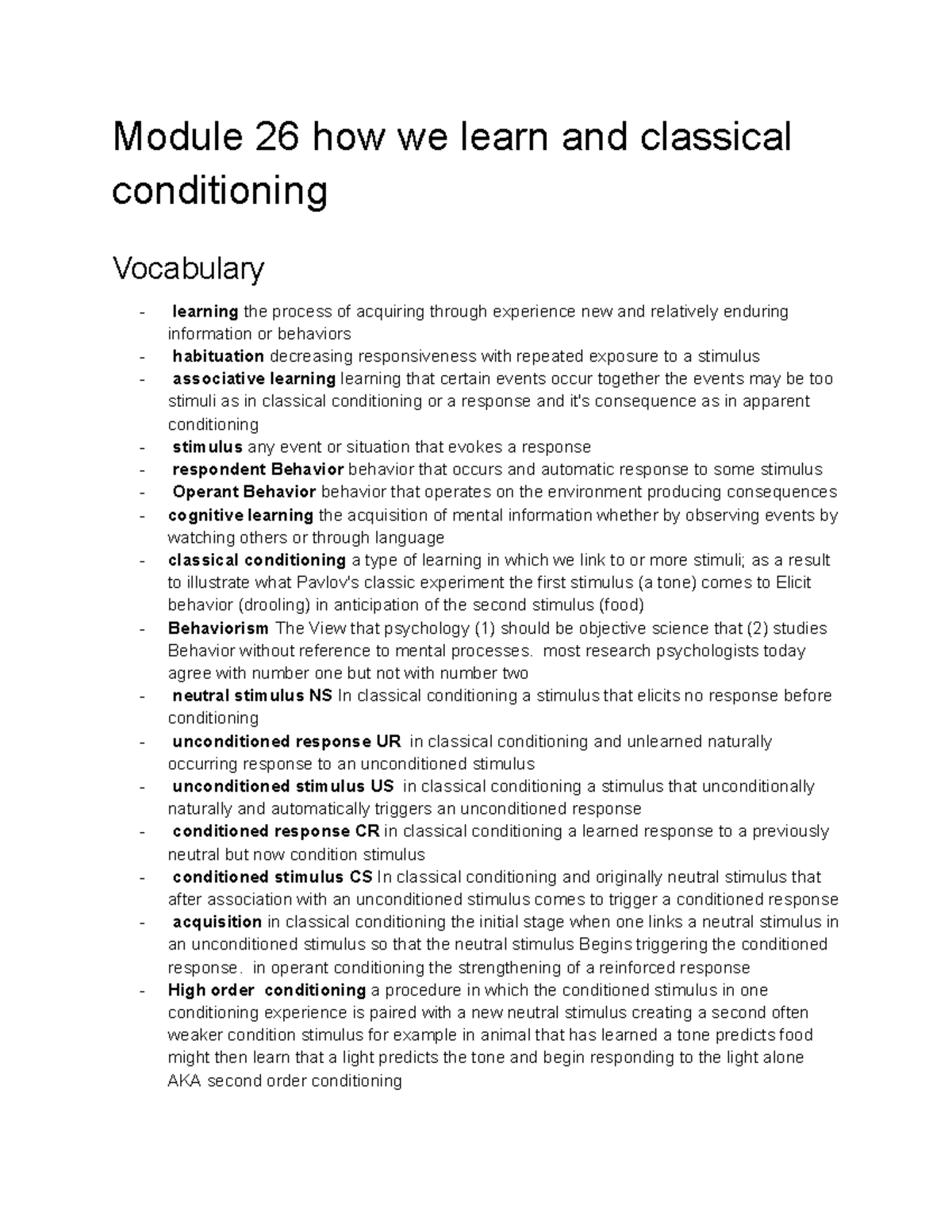 Module 26: Classical Conditioning and Learning Processes in Psychology ...