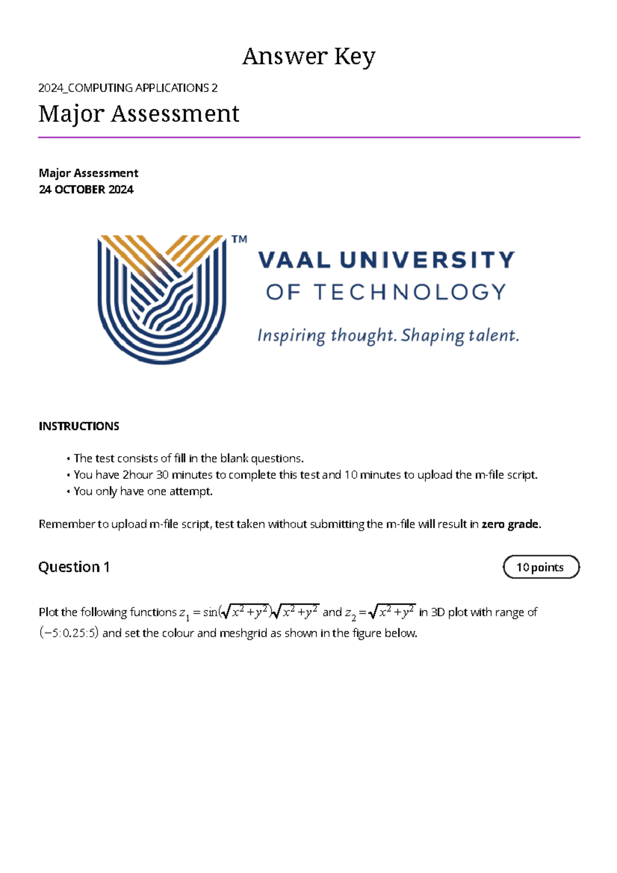 2024_COMPUTING APPLICATIONS 2 Major Assessment Answer Key - Studocu