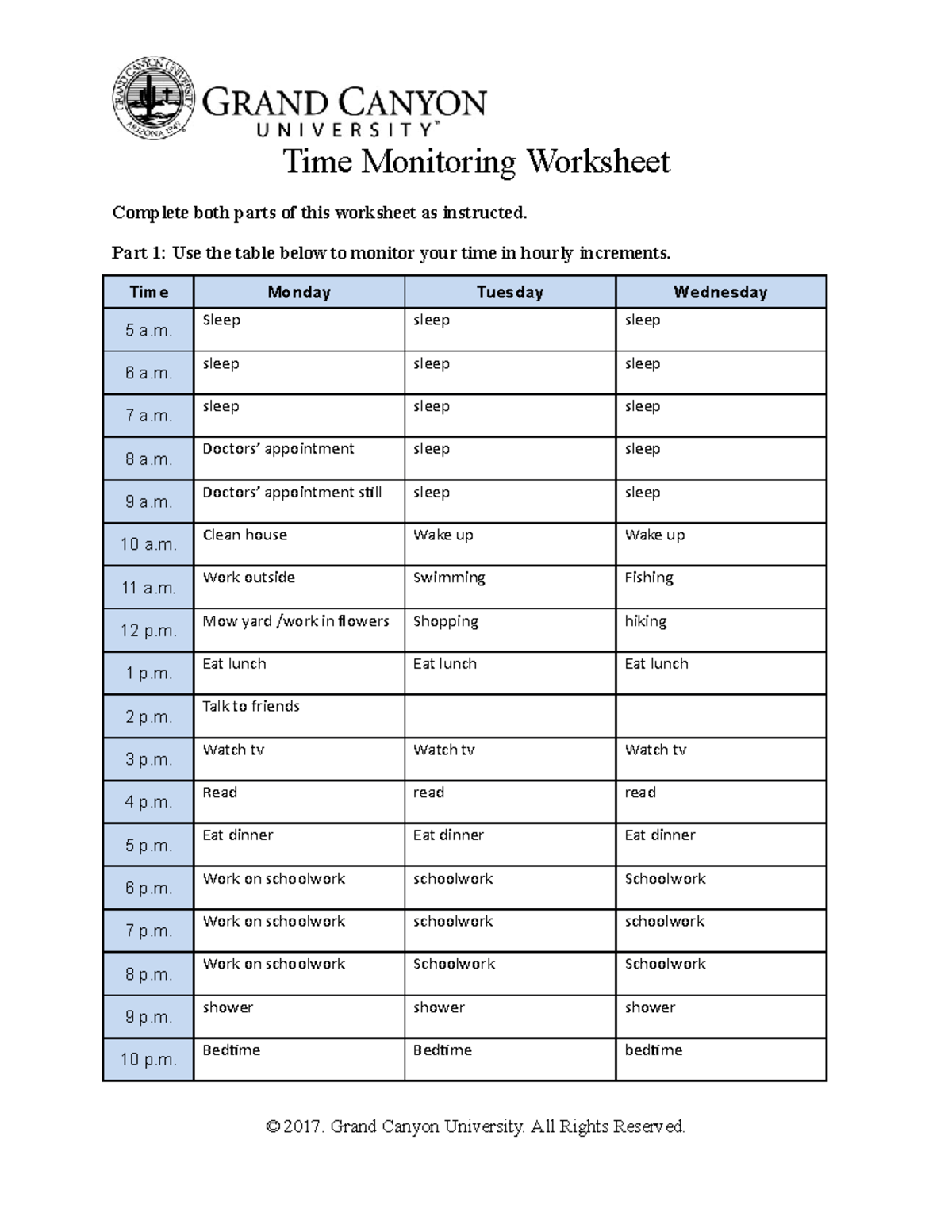 UNV503.R. Time Monitoring Worksheet & Reflection Guidelines - Studocu