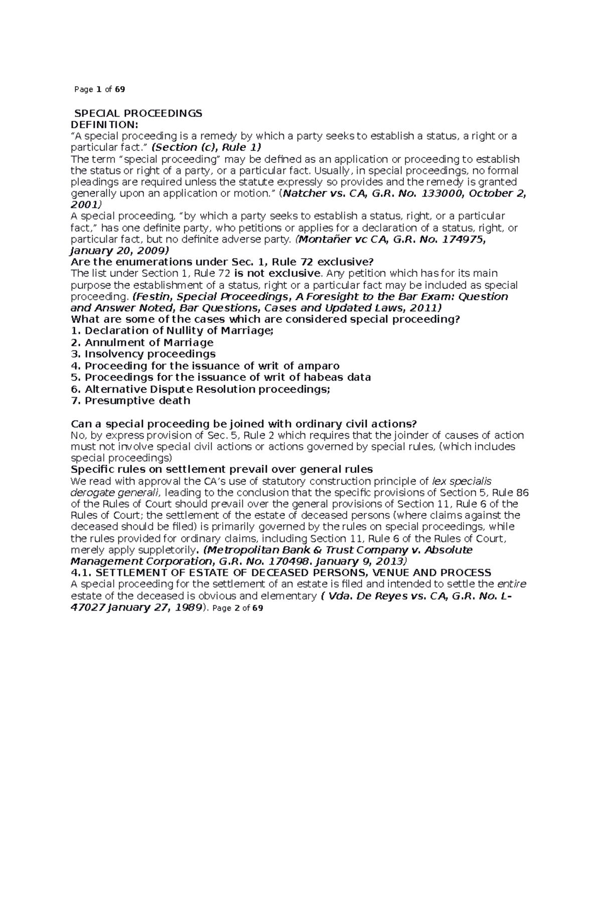 Special Proceedings Overview: Definitions, Cases, and Rules - Studocu
