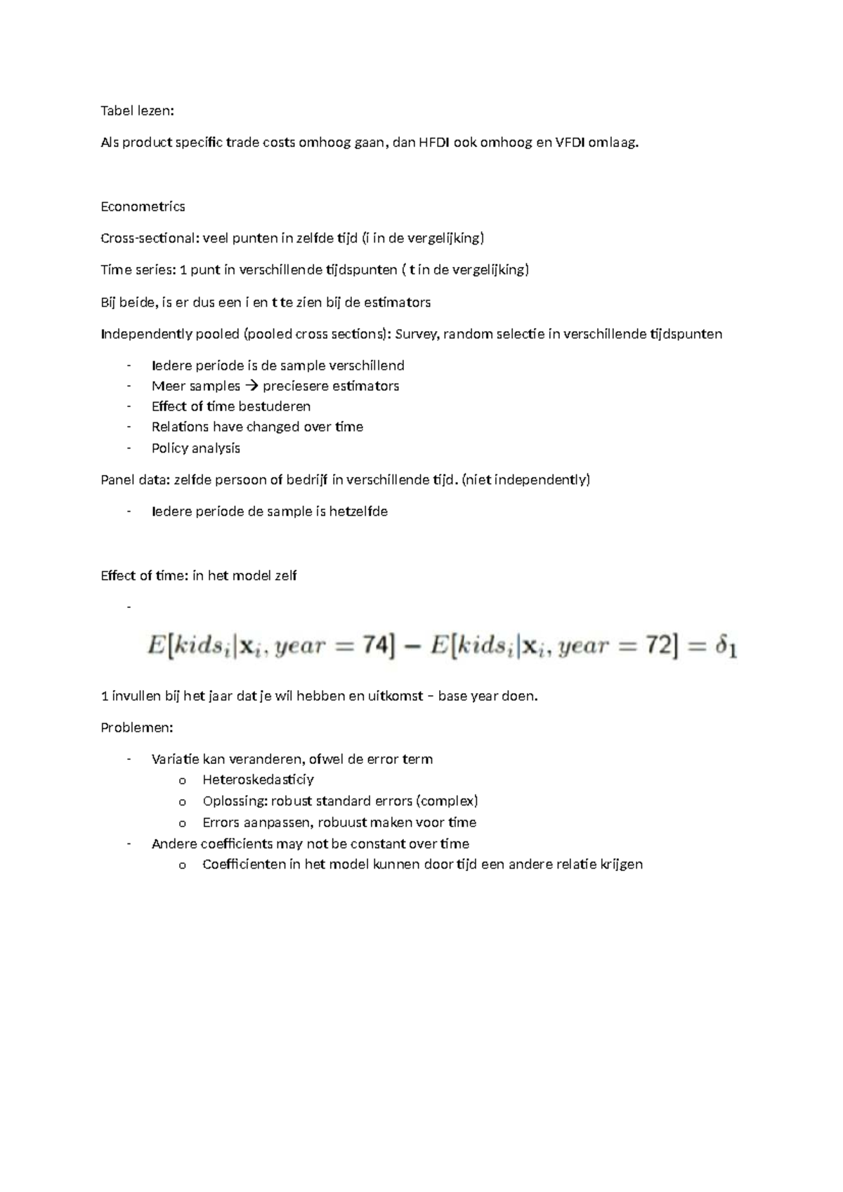 Samenvatting Econometrics: HFDI, VFDI en Panel Data Analyse - Studeersnel