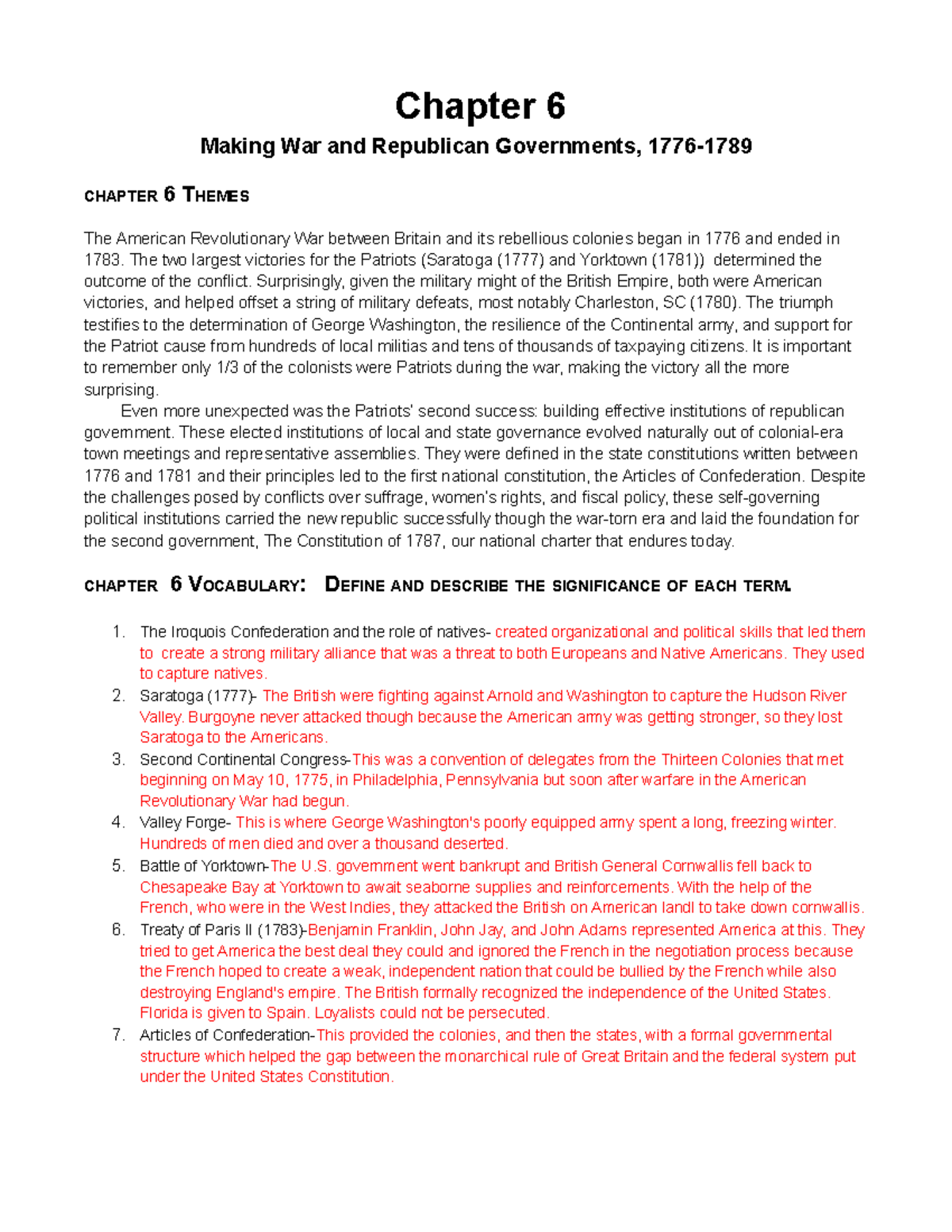 Henretta Chapter 6: The American Revolutionary War & Republican Gov't ...