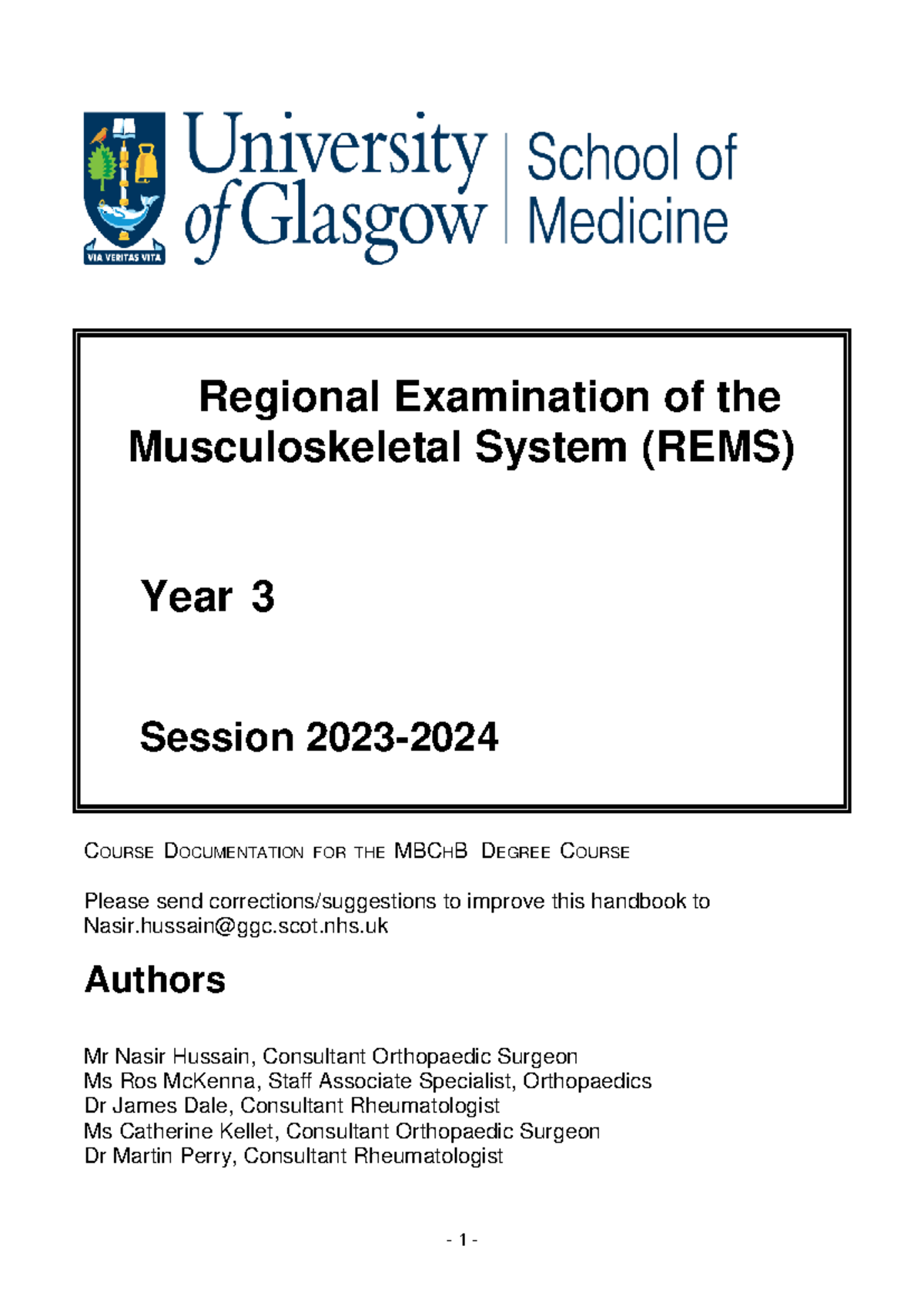 REMS Year 3 Examination Guide: Musculoskeletal System 2023-24 - Studocu