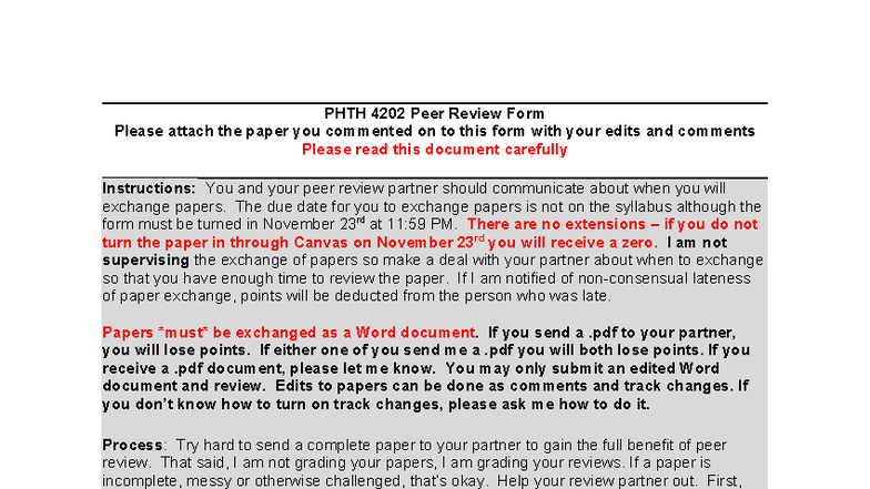 PHTH 4202 Peer Review Form & Guidance for F25 Submission - Studocu
