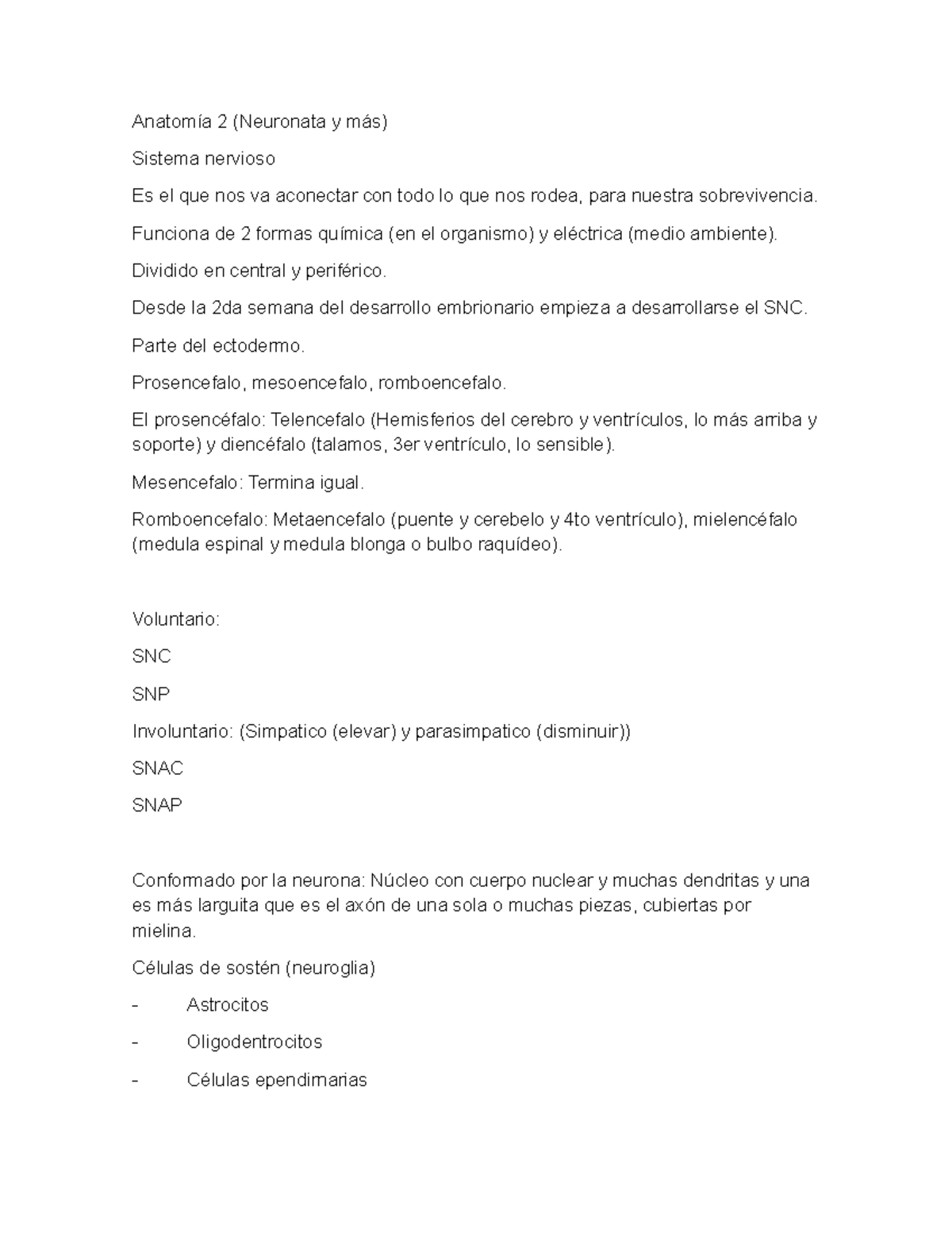 Neuroanatomía apuntes de clase - Anatomía 2 (Neuronata y más) Sistema ...