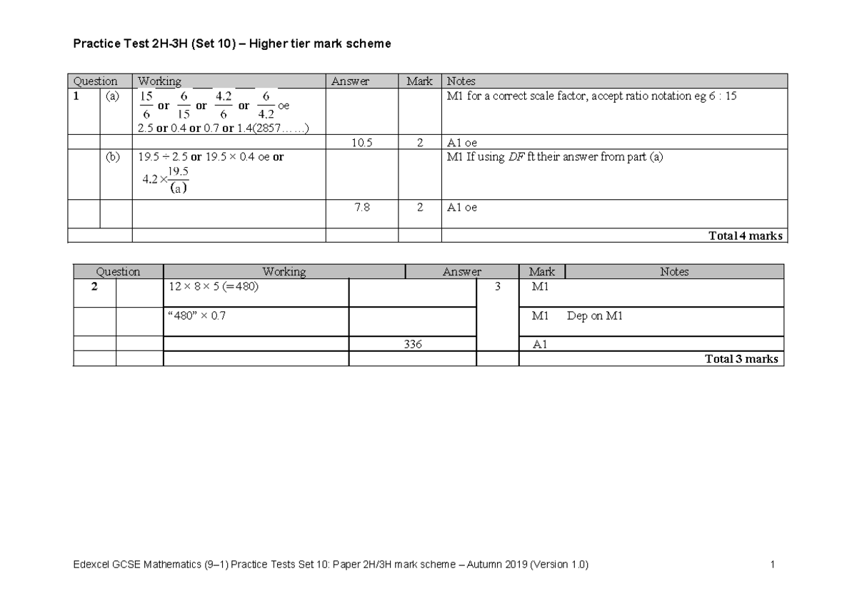 08 Practice Tests Set 10 - Paper 2H-3H MS - Question Working Answer ...