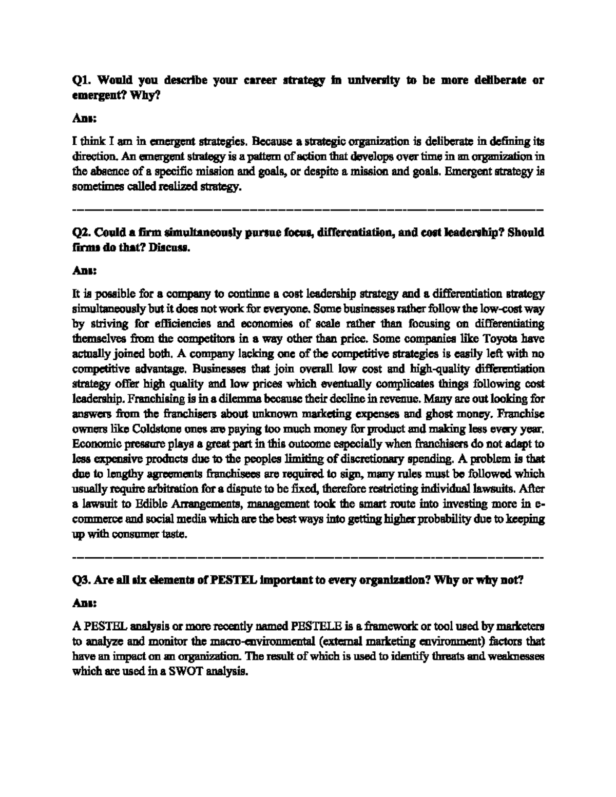 Strategic Management Q&A 1: Key Concepts and Insights - Studocu