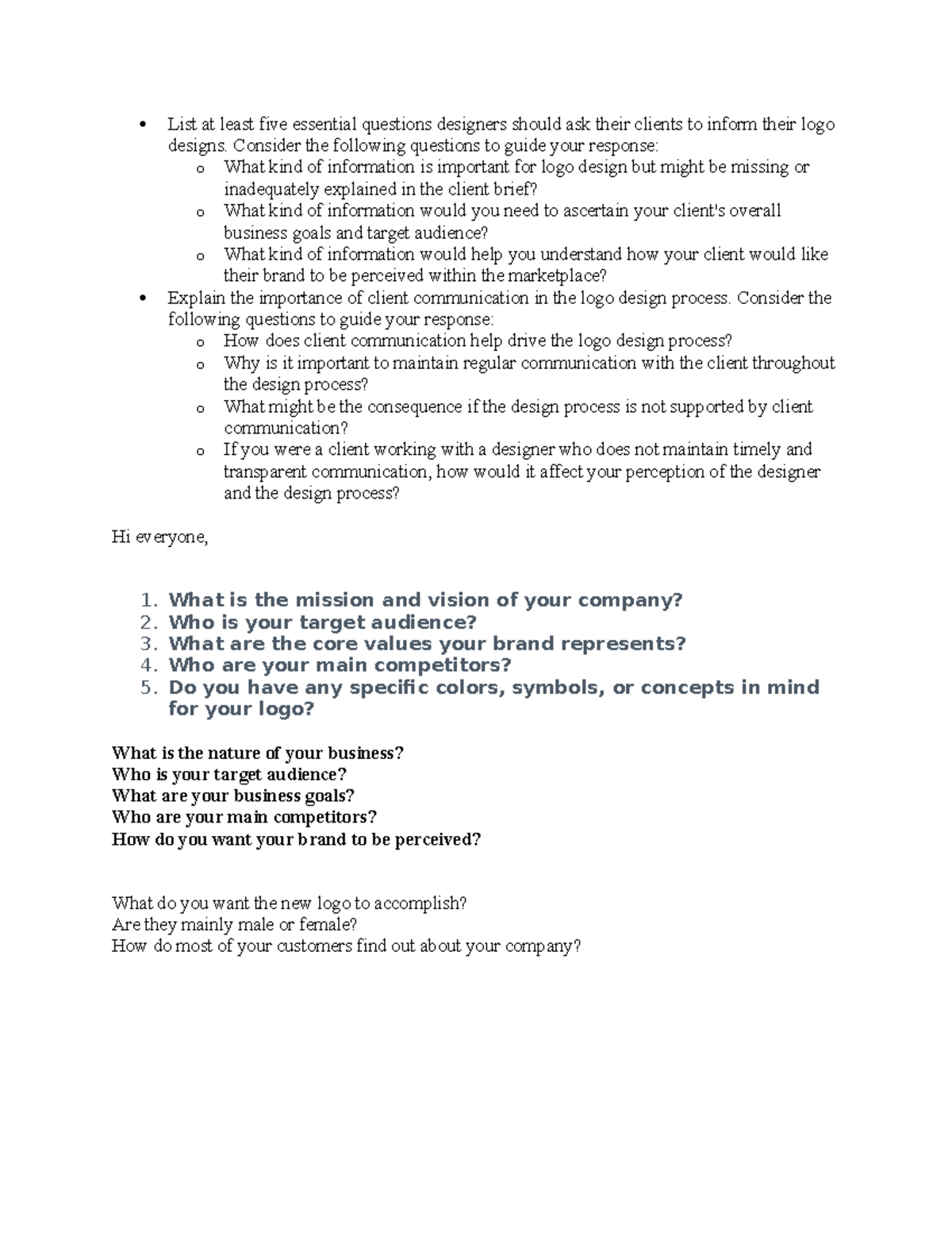 6-1 Discussion Design Questions - List at least five essential ...