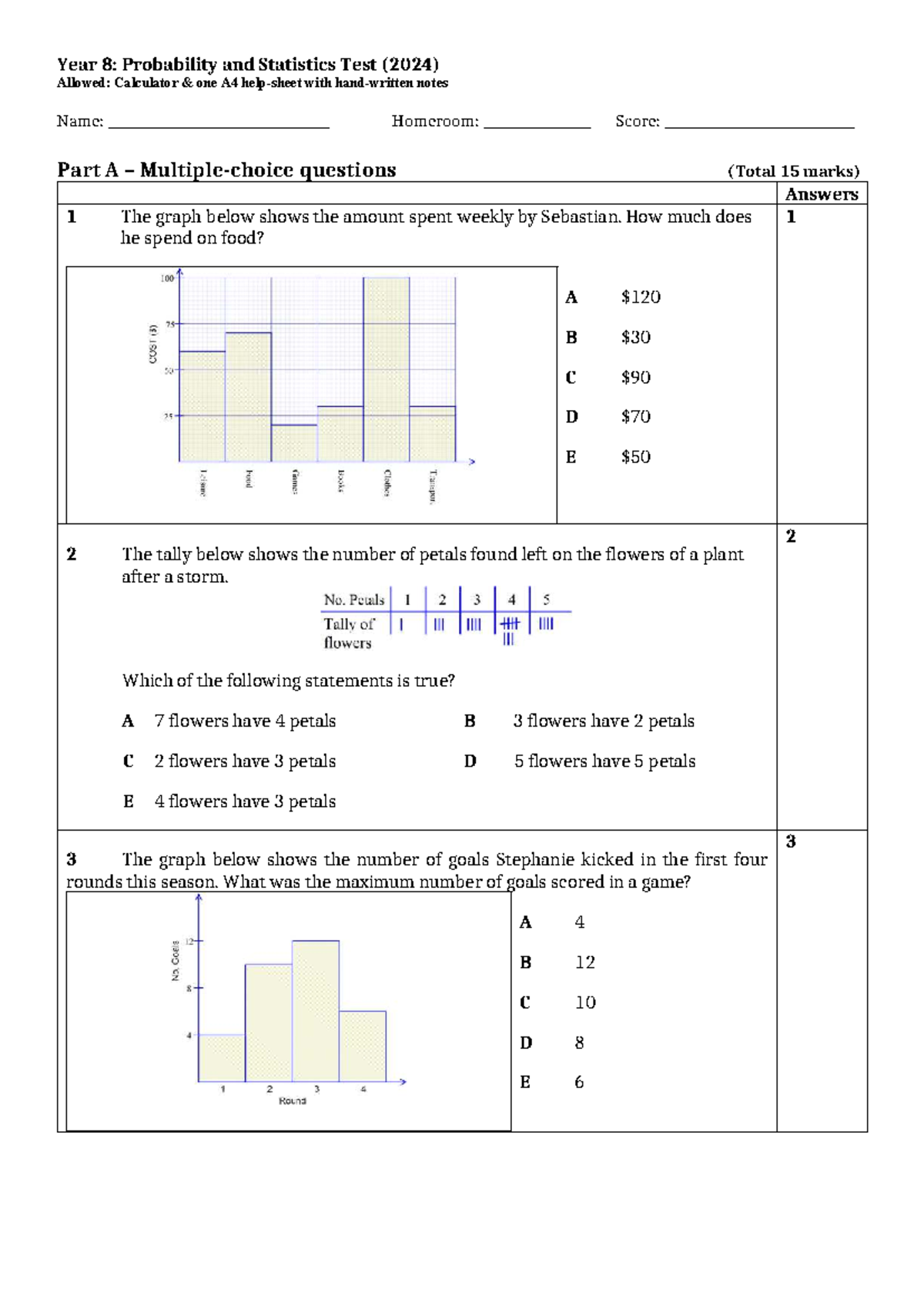 Year 8: Statistics & Probability Test (2024) - Calculator Allowed - Studocu