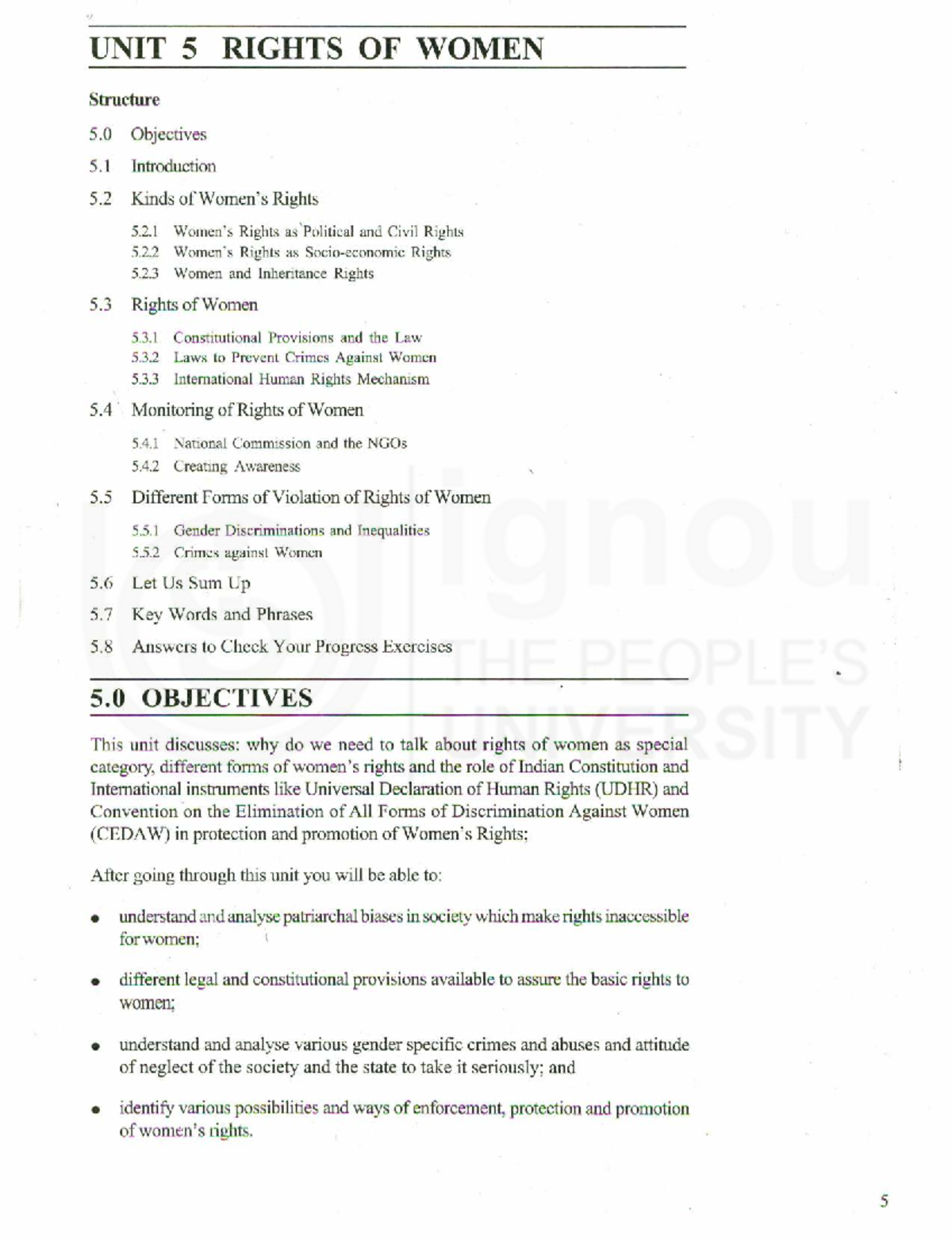 UNIT 5: RIGHTS OF WOMEN - Lecture Notes on Legal Framework and Issues ...