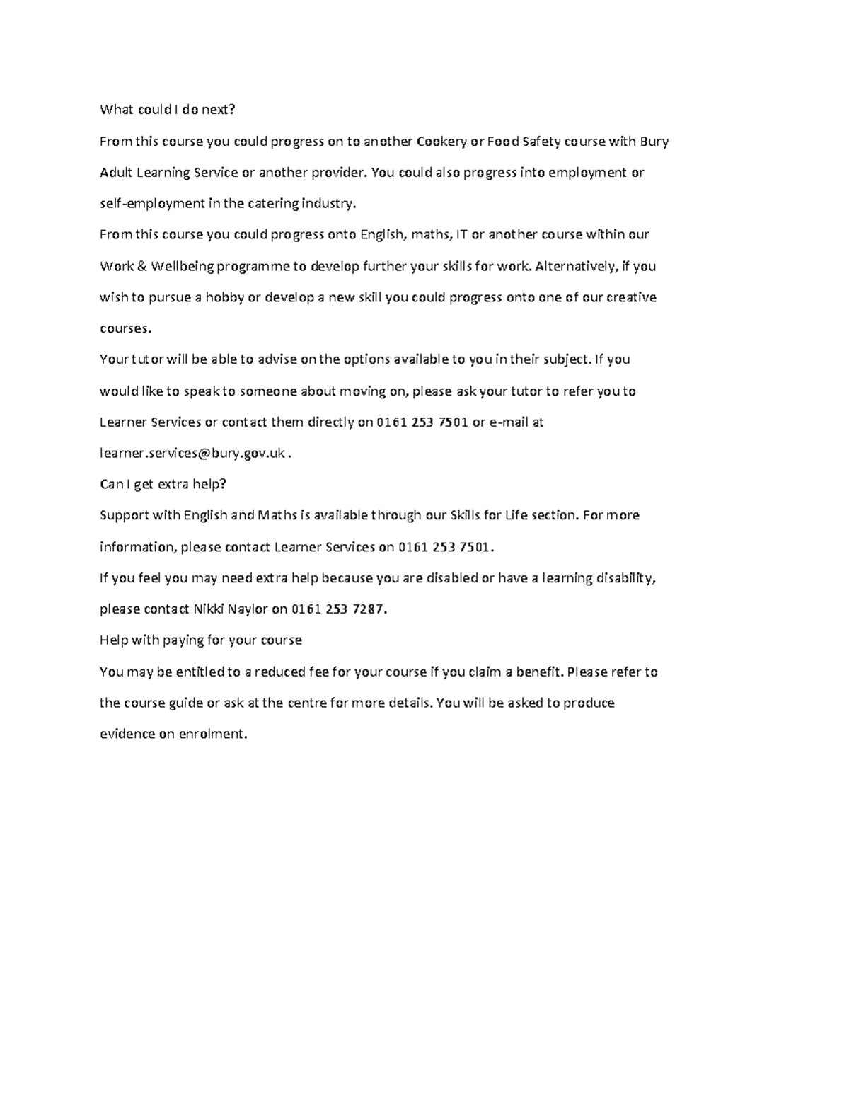 Course information sheet 4 what could i do next from this course you