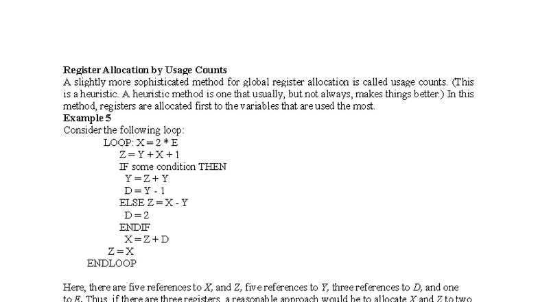 Register Allocation by Usage Counts: A Heuristic Approach - Studocu