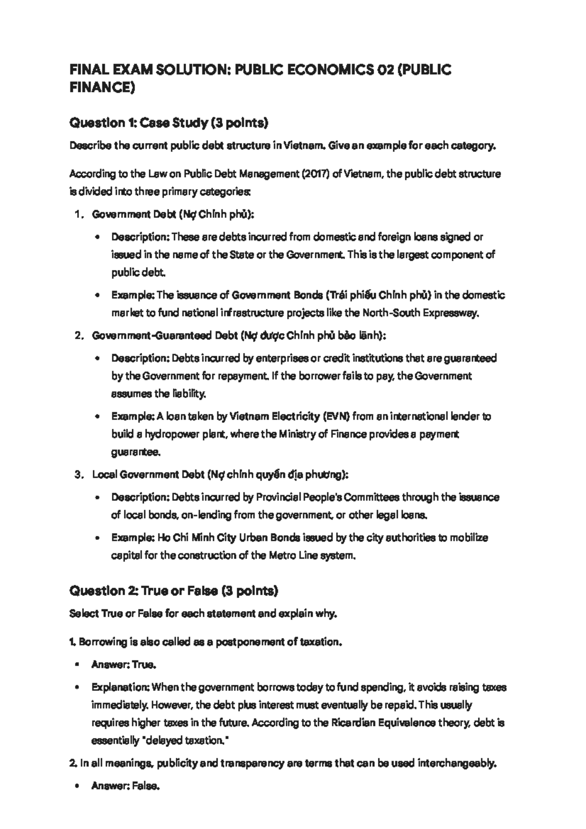 FINAL EXAM SOLUTION: PUBLIC ECONOMICS 02 (PUBLIC FINANCE) - Studocu