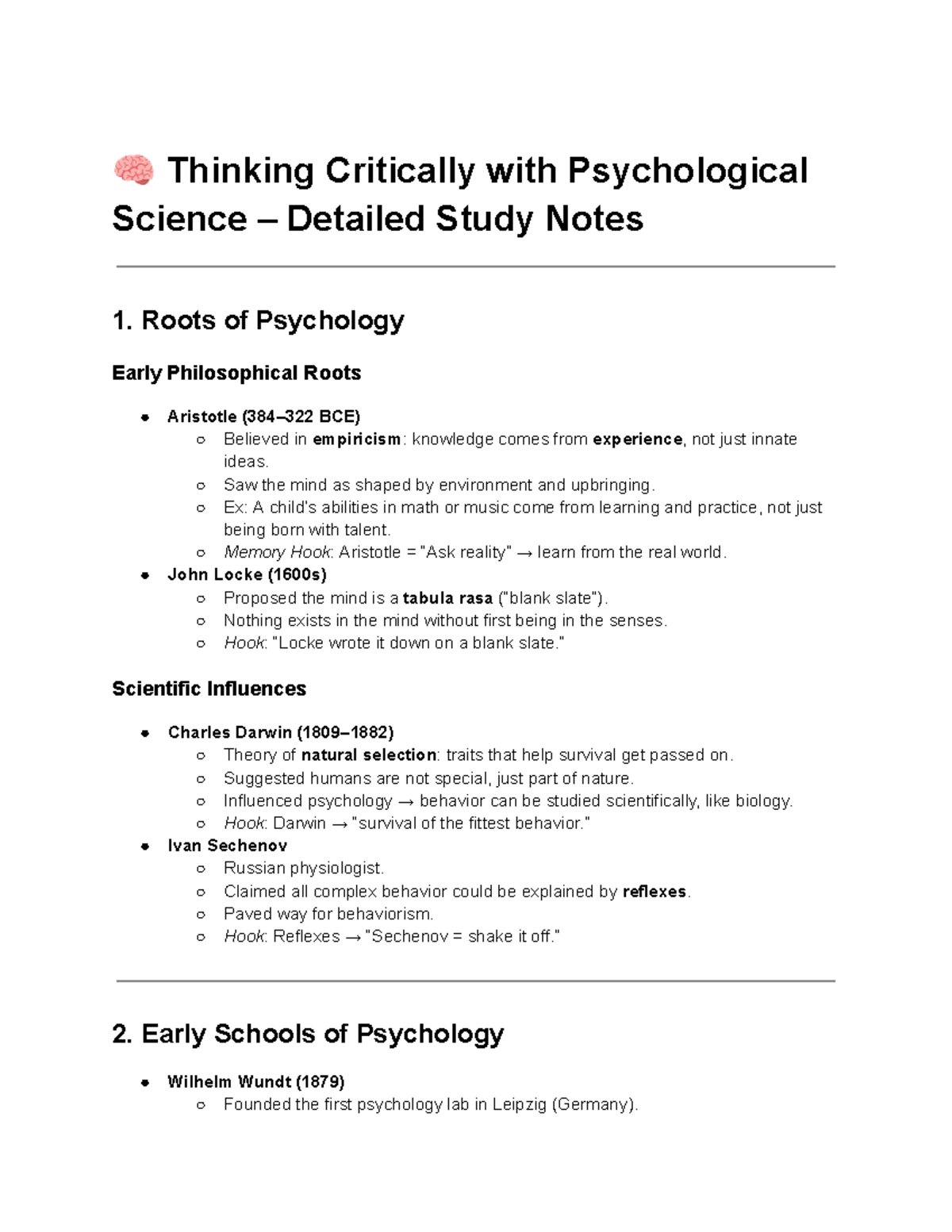 PSY 101: Week 1 Detailed Study Notes on Roots of Psychology - Studocu