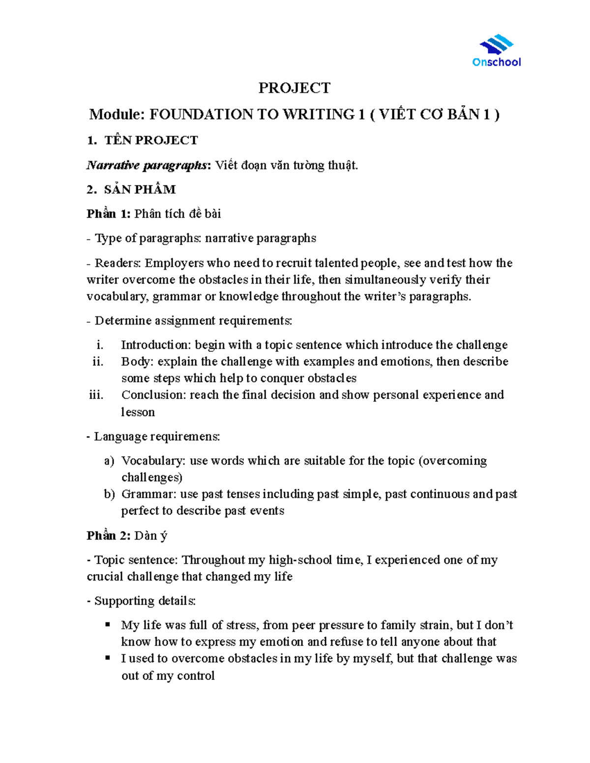 410367 - writing - PROJECT Module: FOUNDATION TO WRITING 1 ( VIẾT CƠ ...