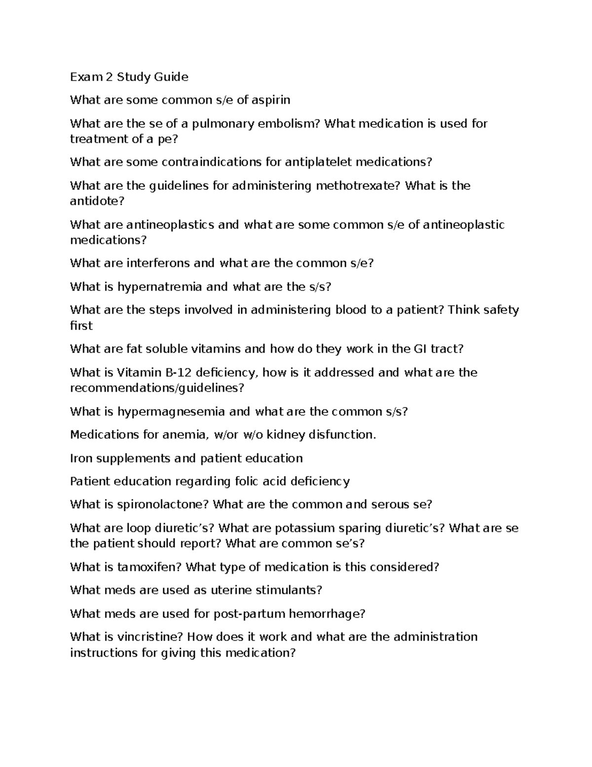 Pharmacology Exam 2 Study Guide: Key Meds, SEs & Admin Guidelines - Studocu