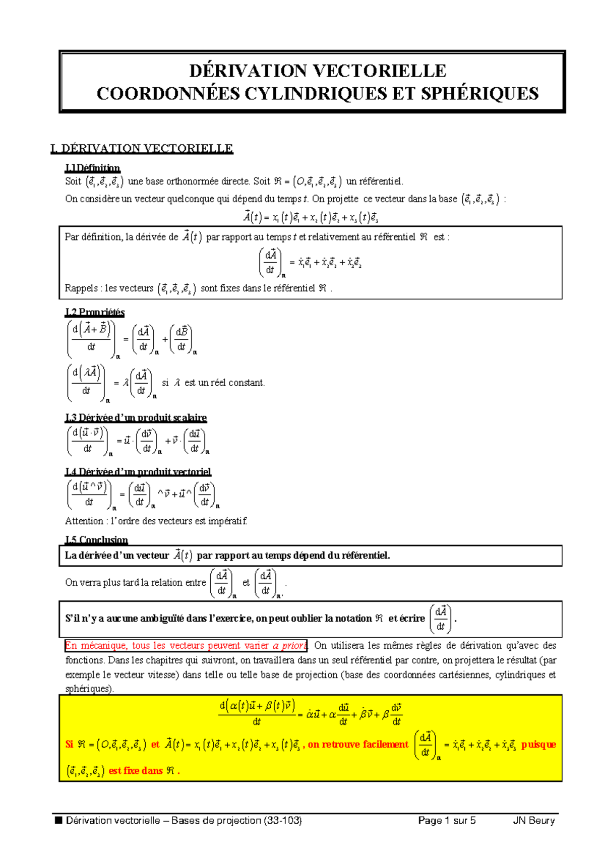 33103 Dérivation Vectorielle Coordonnées Cylindriques et Sphériques — free download