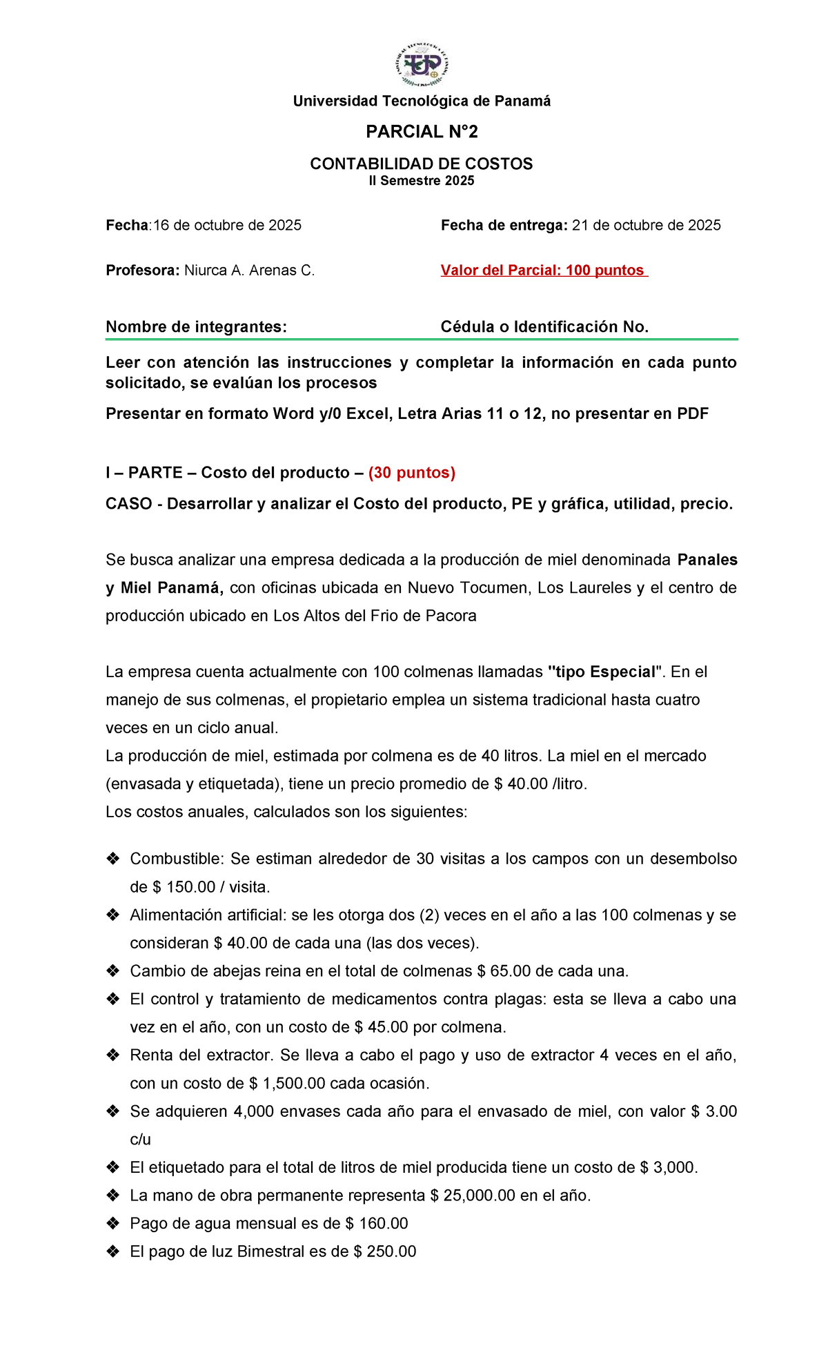 Parcial 2 - Contabilidad de Costos II - Semestre 2025 - Studocu