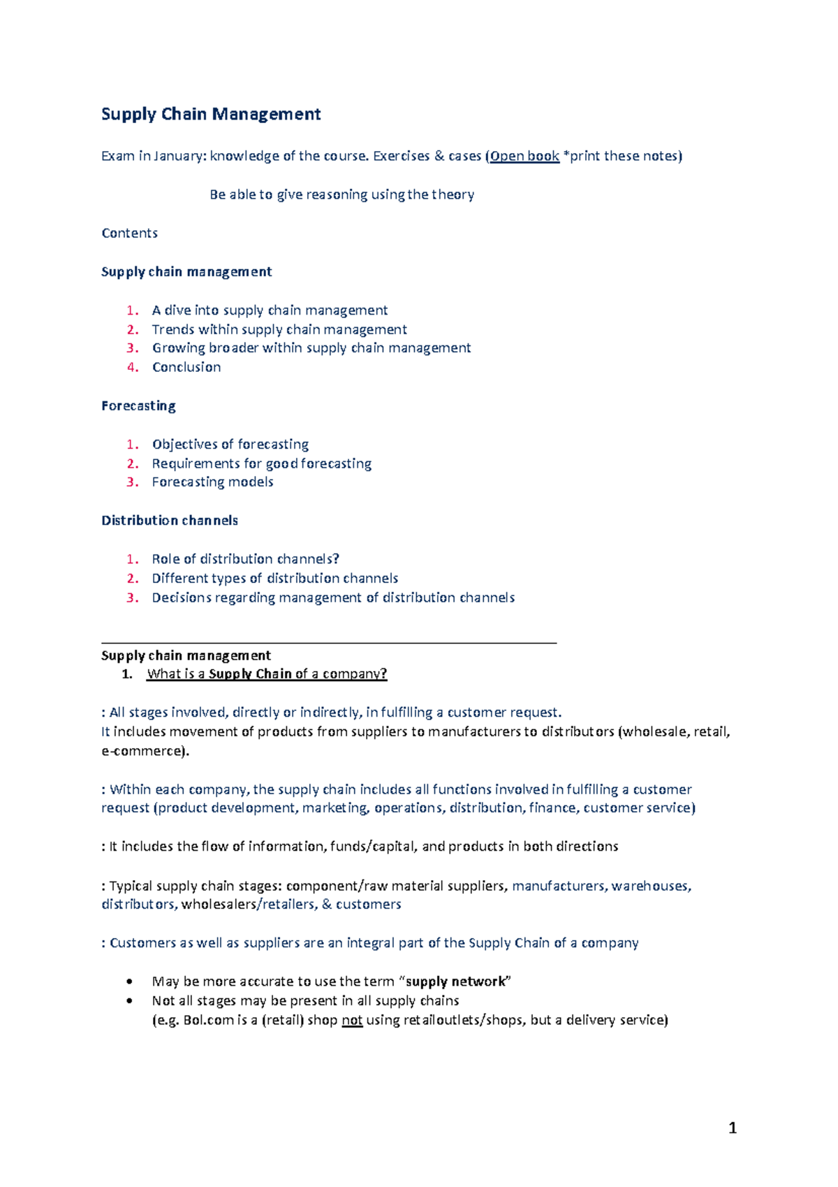 SCM 101: Comprehensive Summary for January Exam Preparation - Studocu