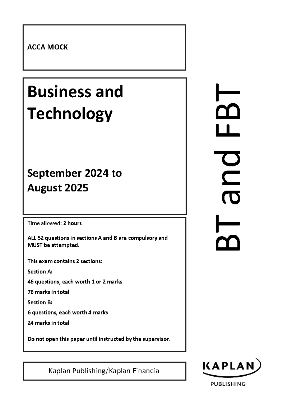 BT and FBT Mock Exam Questions (Sept 2024 - Aug 2025) - Studocu