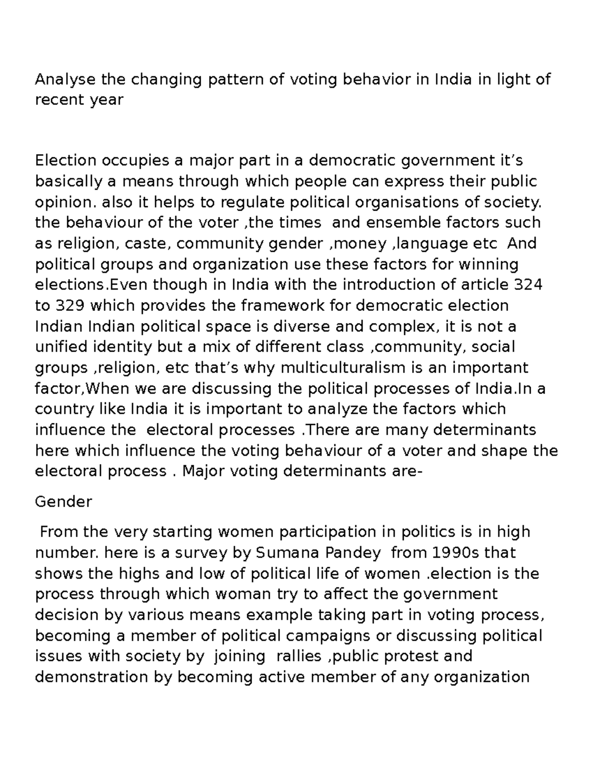 Changing Patterns of Voting Behavior in India: 2023 Analysis - Studocu